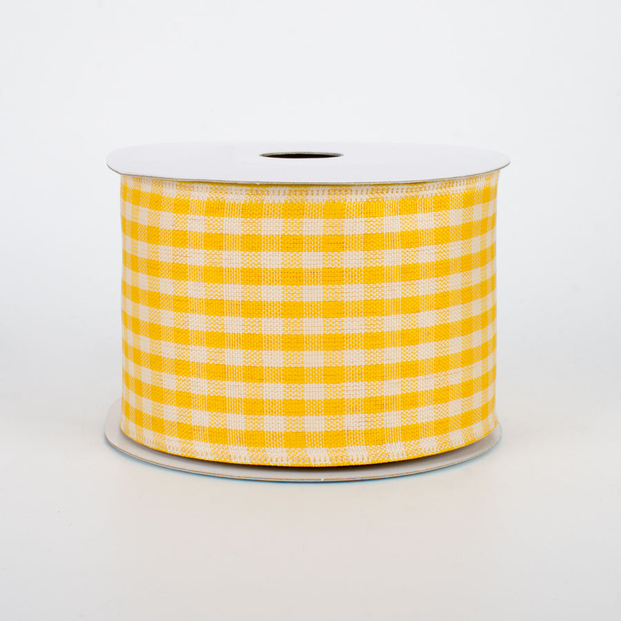 2.5" Primitive Gingham Check Ribbon: Mustard & Ivory (10 Yards)