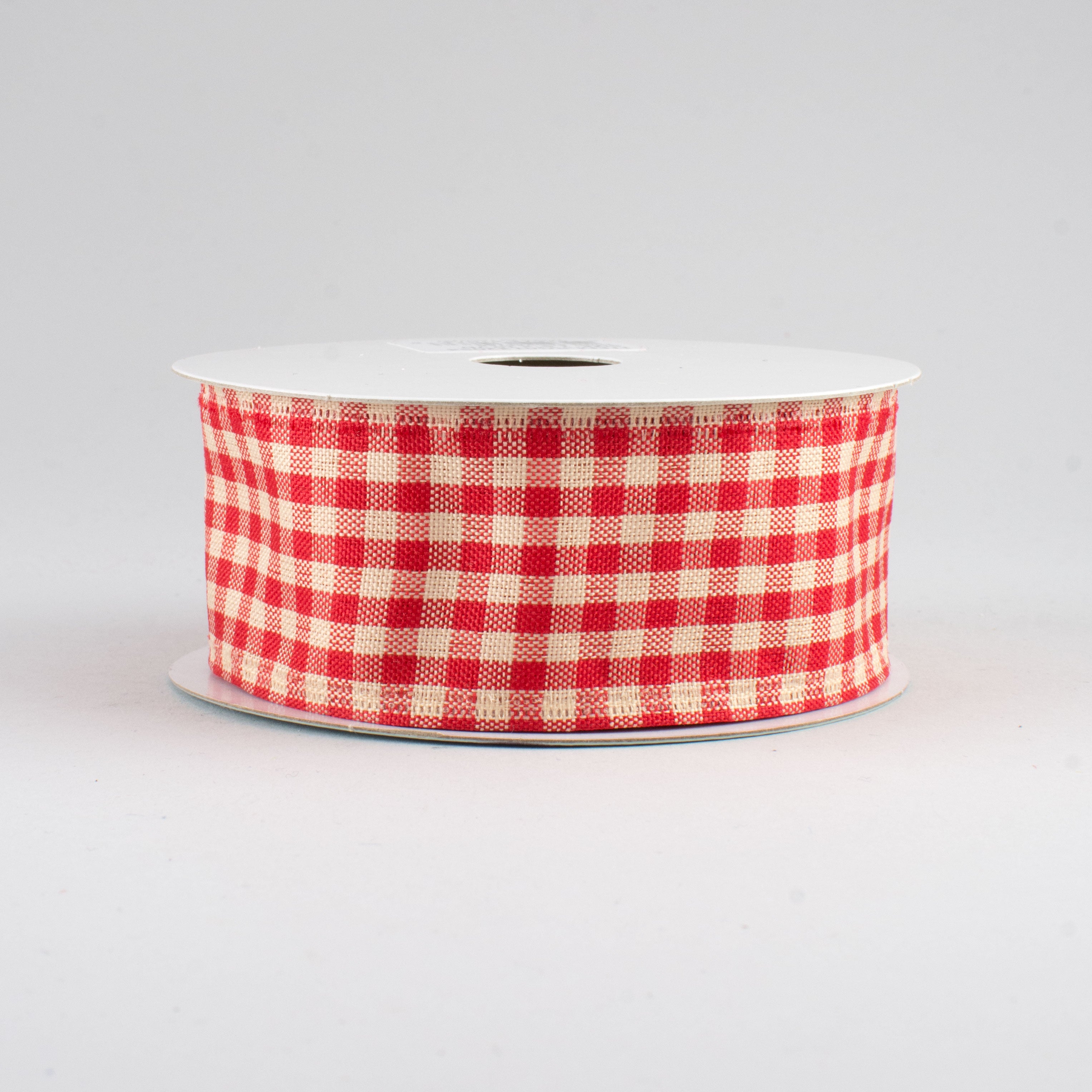 1.5" Primitive Gingham Check Ribbon: Red & Beige (10 Yards)