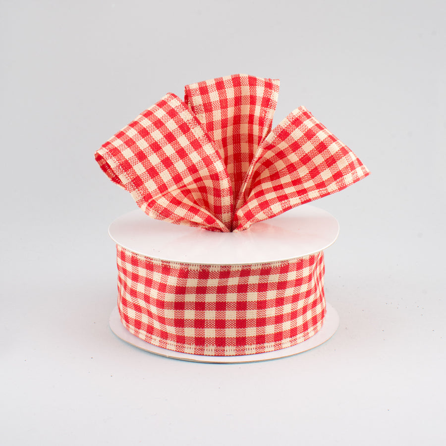 1.5" Primitive Gingham Check Ribbon: Red & Beige (10 Yards) Lifestyle Photo