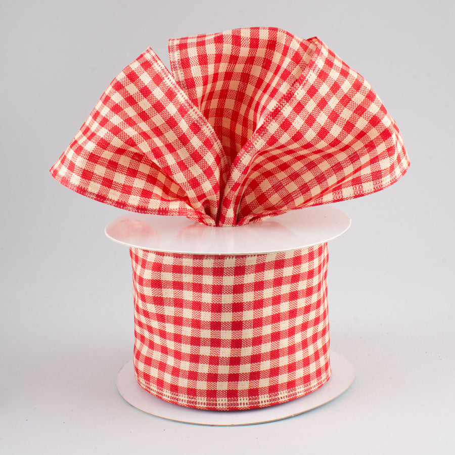 2.5" Primitive Gingham Check Ribbon: Red & Beige (10 Yards) Lifestyle Photo