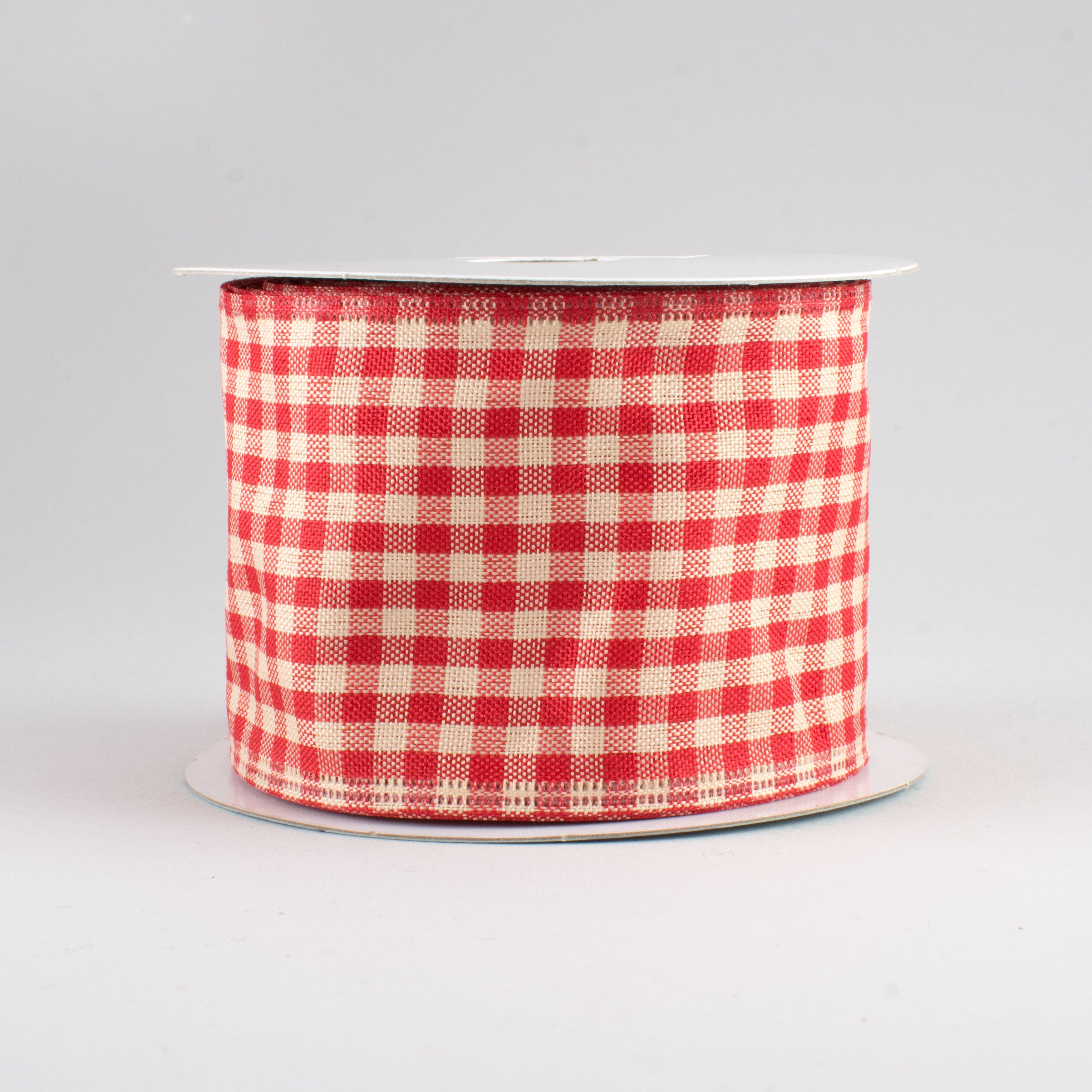 2.5" Primitive Gingham Check Ribbon: Red & Beige (10 Yards)