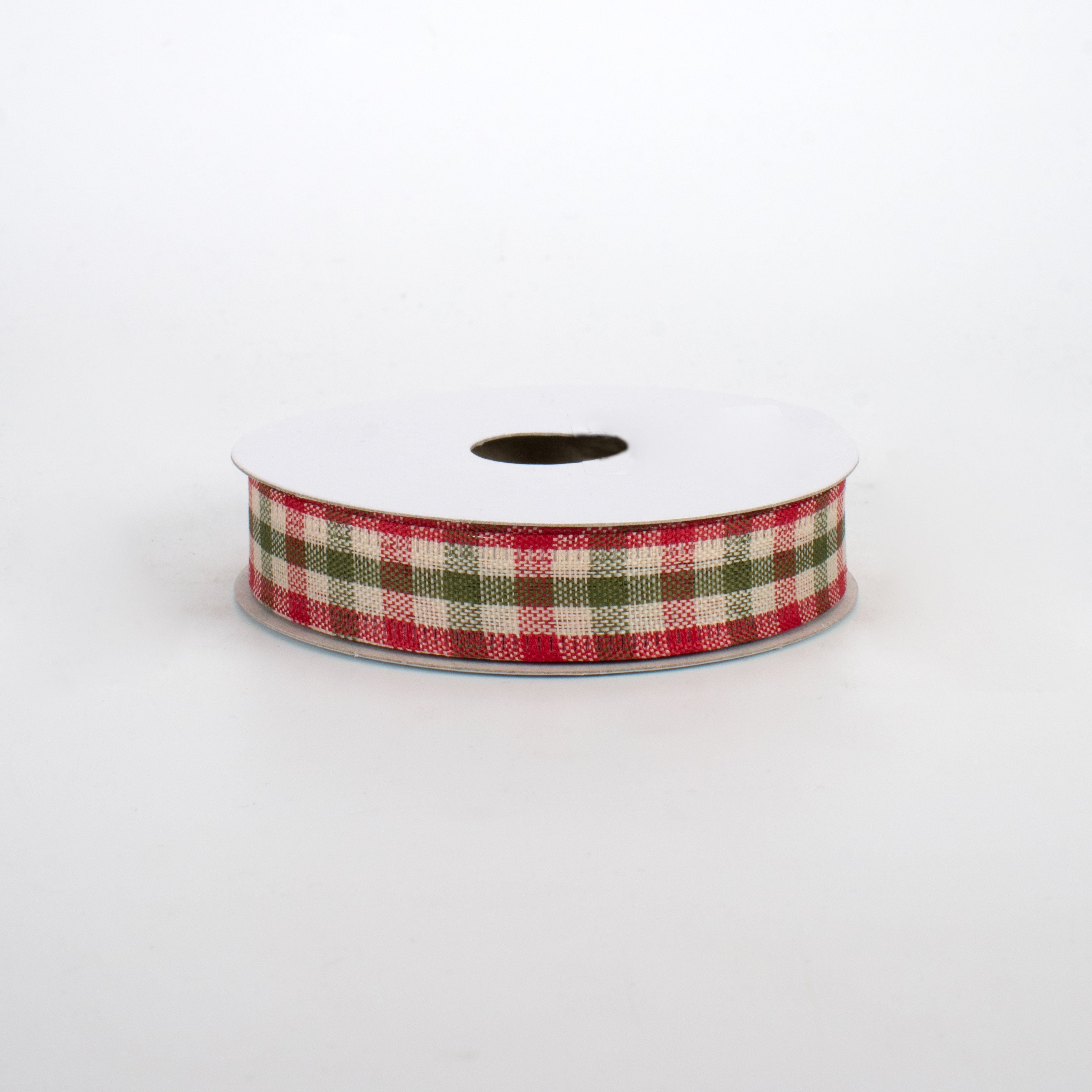 5/8" Primitive Gingham Check Ribbon: Red, Moss, Ivory (10 Yards)