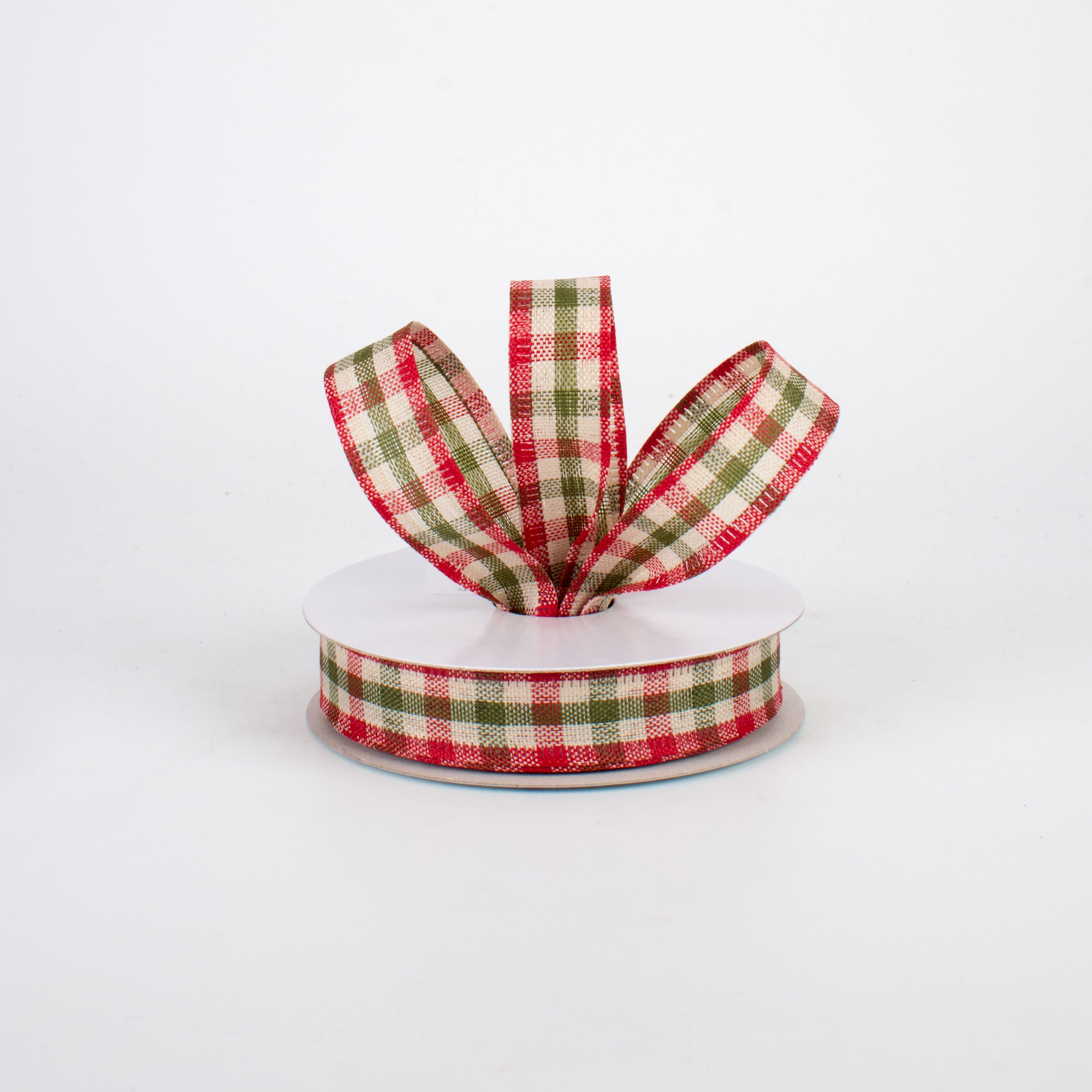 5/8" Primitive Gingham Check Ribbon: Red, Moss, Ivory (10 Yards) Lifestyle Photo