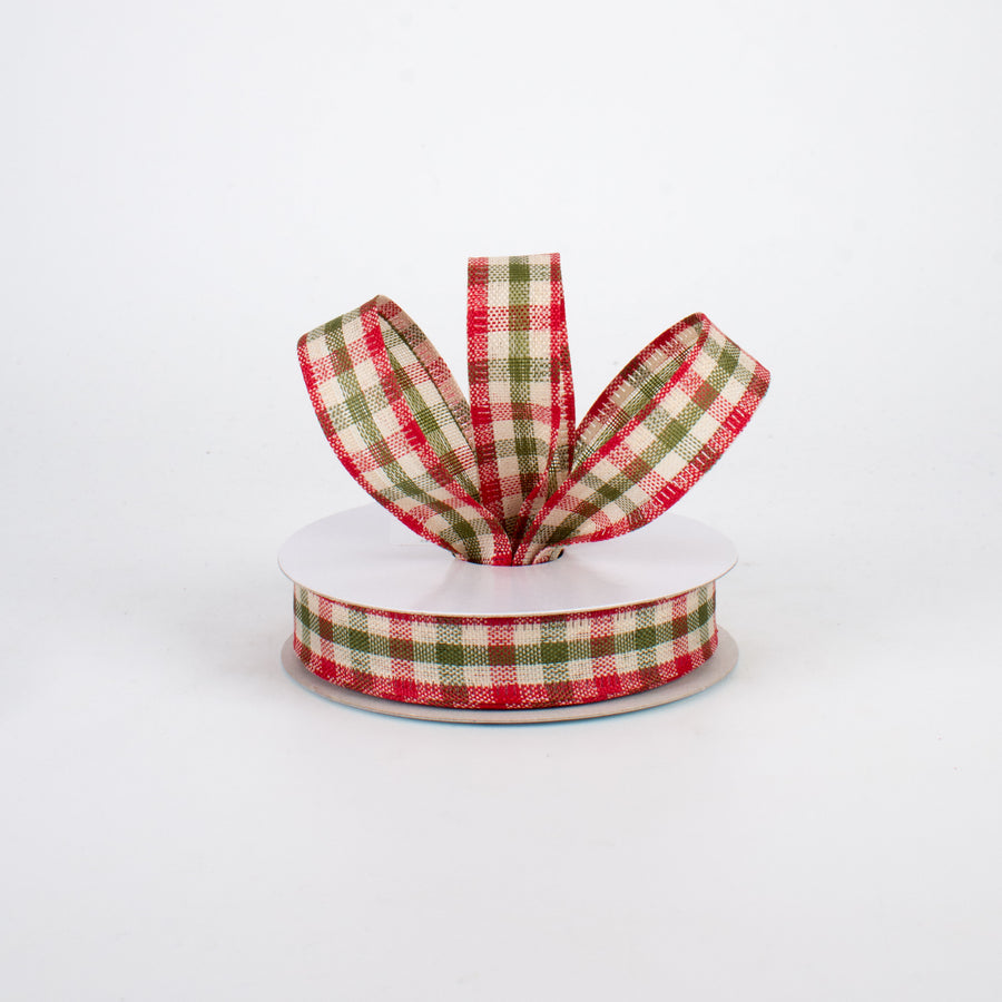 5/8" Primitive Gingham Check Ribbon: Red, Moss, Ivory (10 Yards) Lifestyle Photo