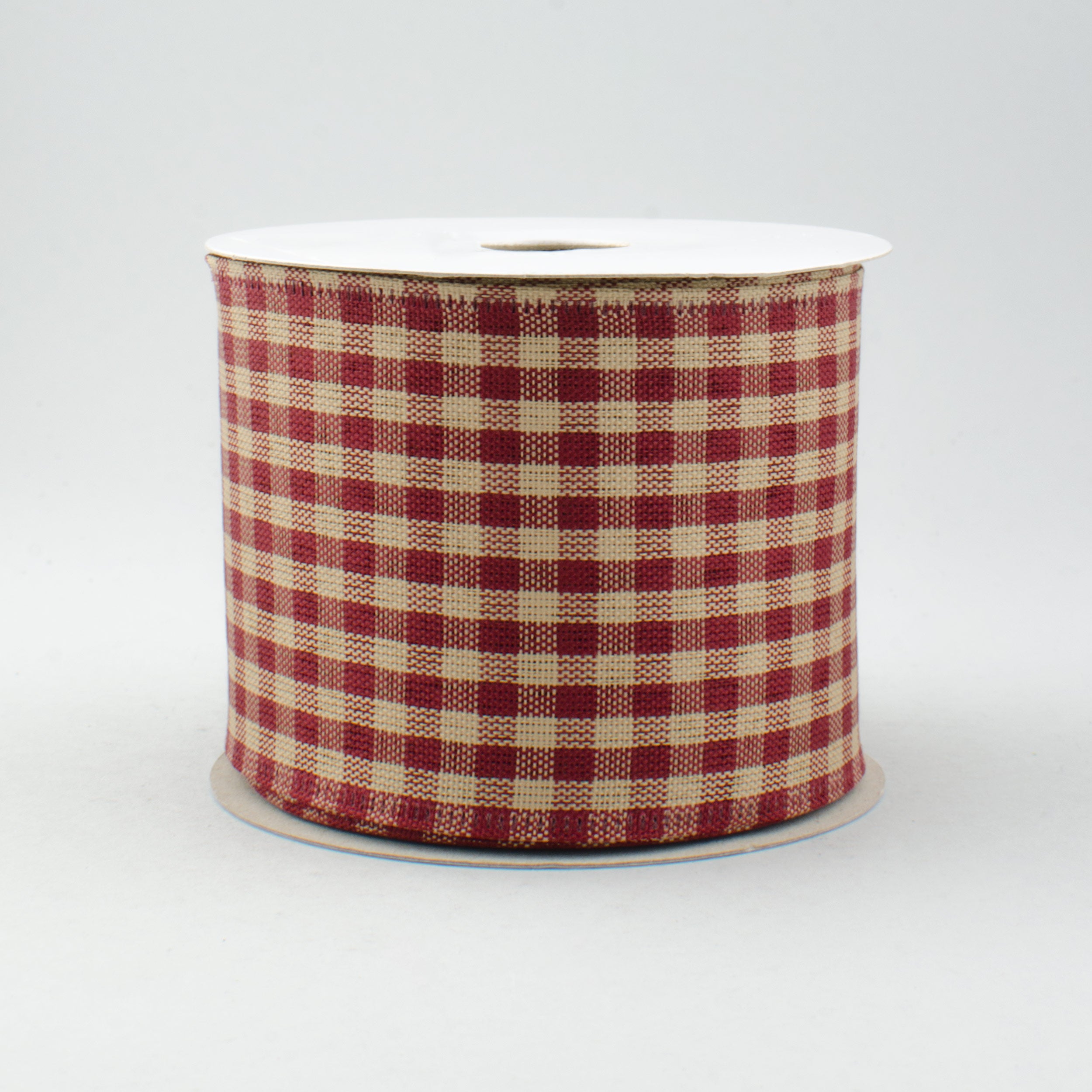 2.5" Primitive Gingham Check Ribbon: Red & Tan (10 Yards)