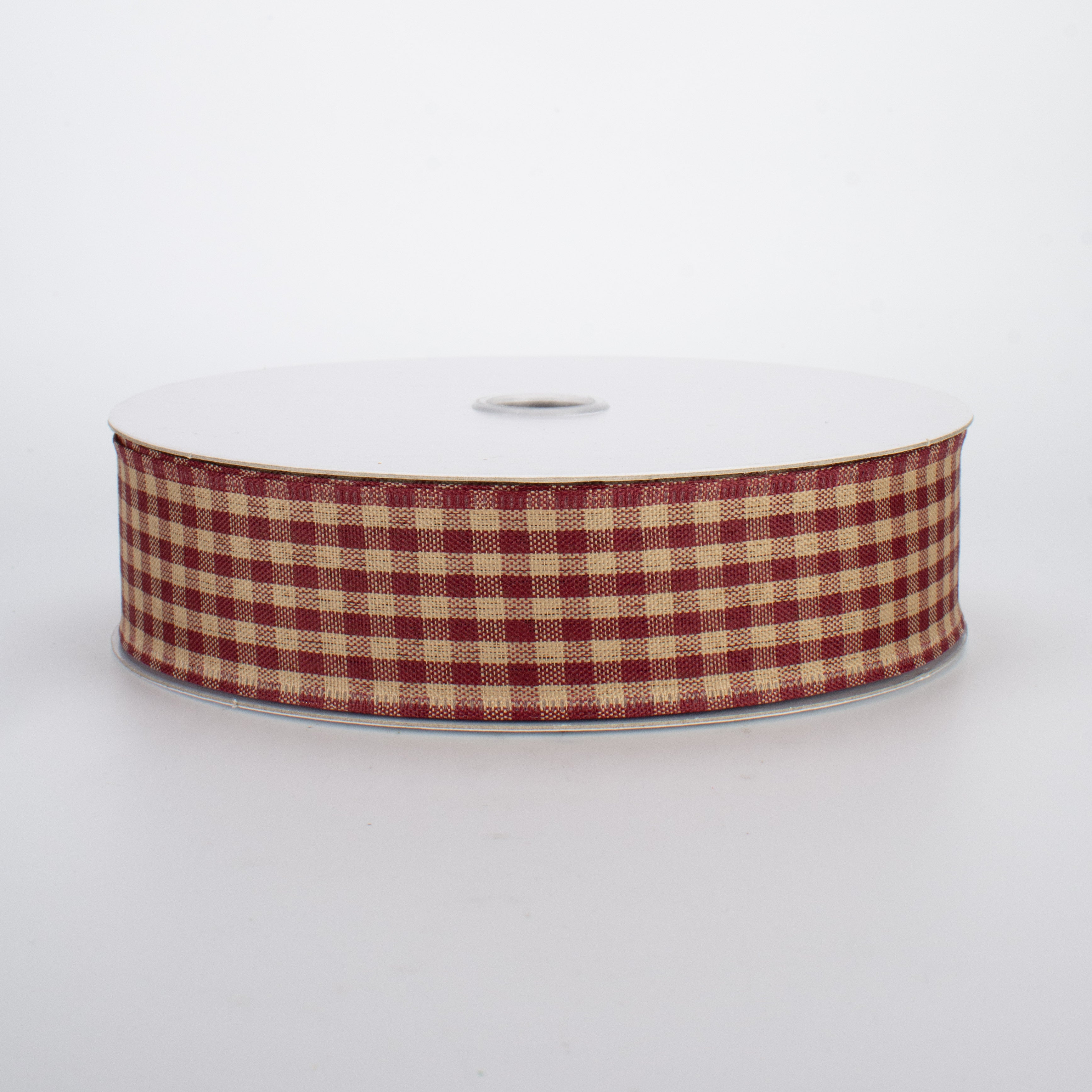 1.5" Primitive Gingham Check Ribbon: Red & Tan (50 Yards)
