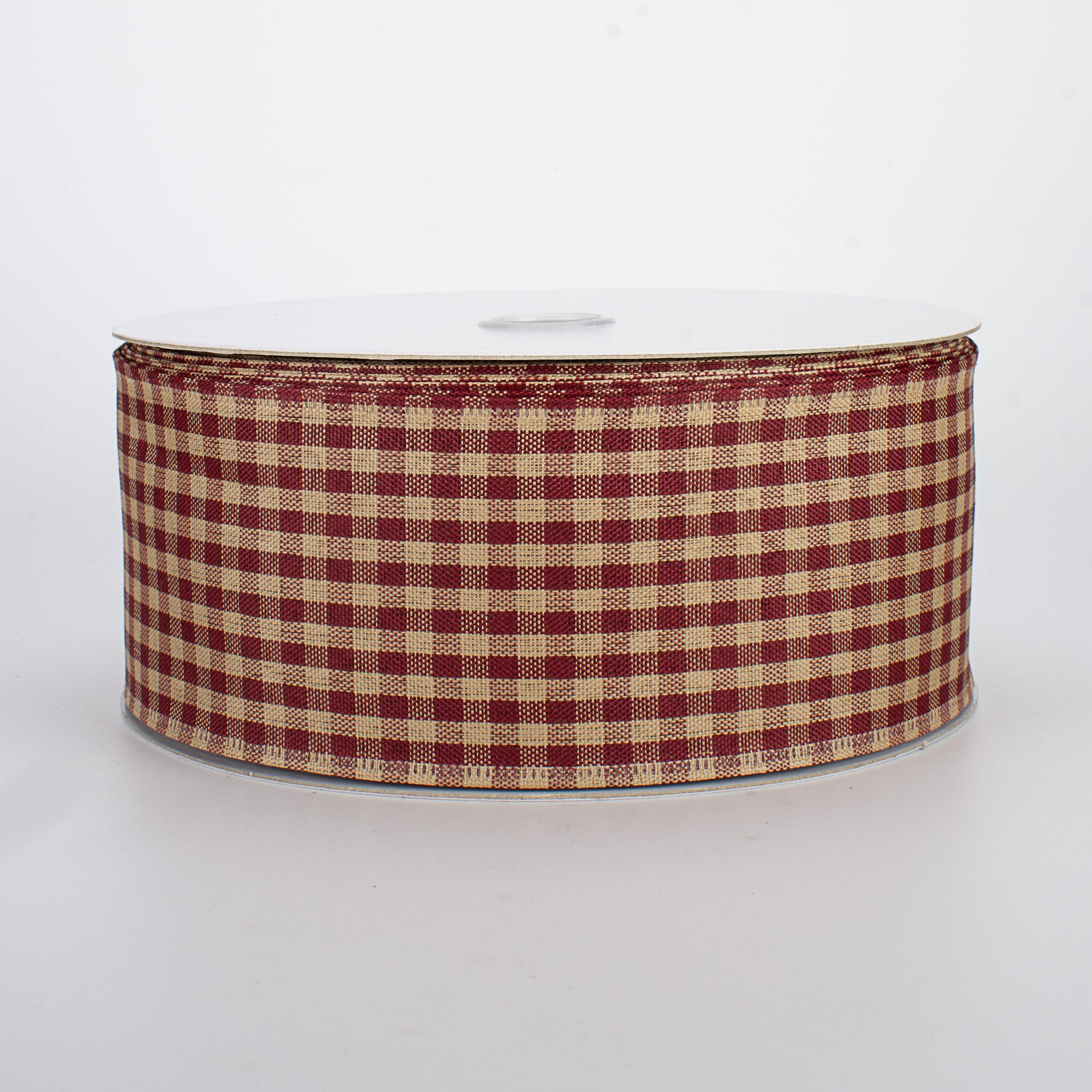 2.5" Primitive Gingham Check Ribbon: Red & Tan (50 Yards)
