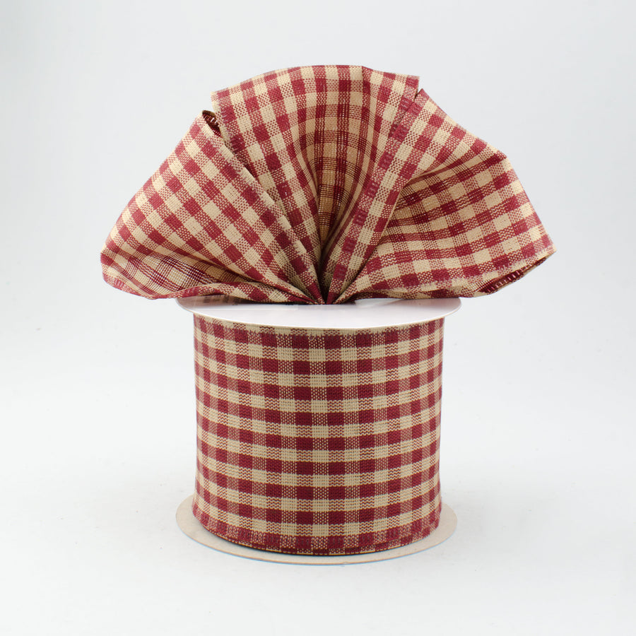 2.5" Primitive Gingham Check Ribbon: Red & Tan (10 Yards) Lifestyle Photo