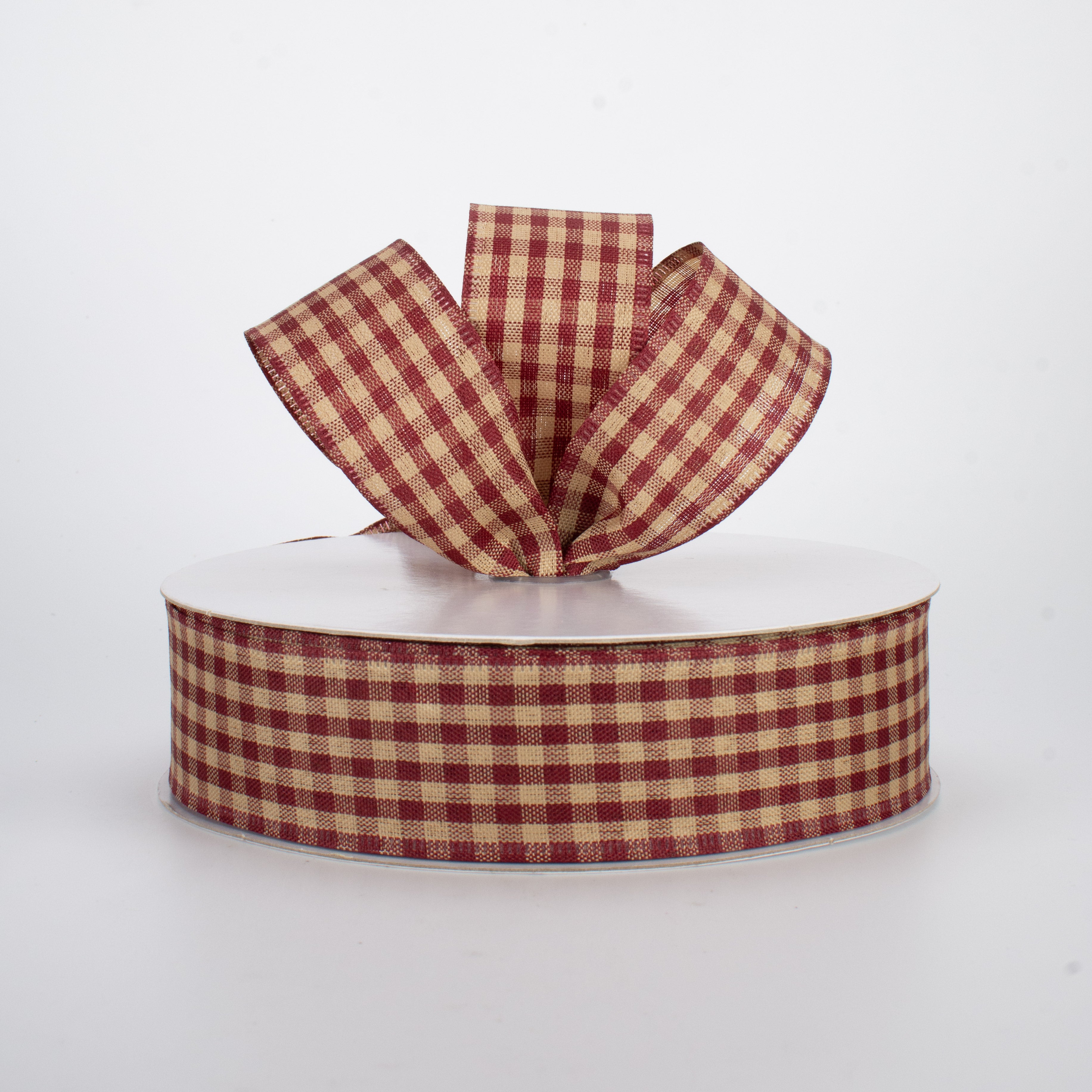 1.5" Primitive Gingham Check Ribbon: Red & Tan (50 Yards) Lifestyle Photo