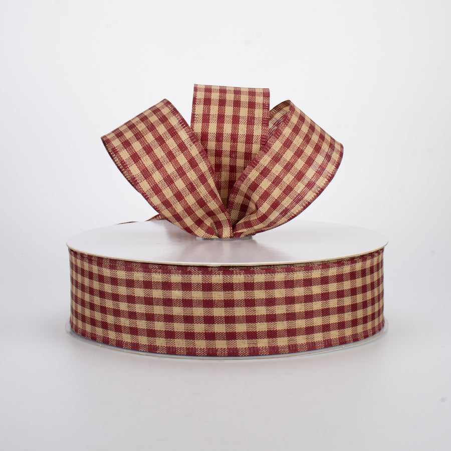 1.5" Primitive Gingham Check Ribbon: Red & Tan (50 Yards) Lifestyle Photo