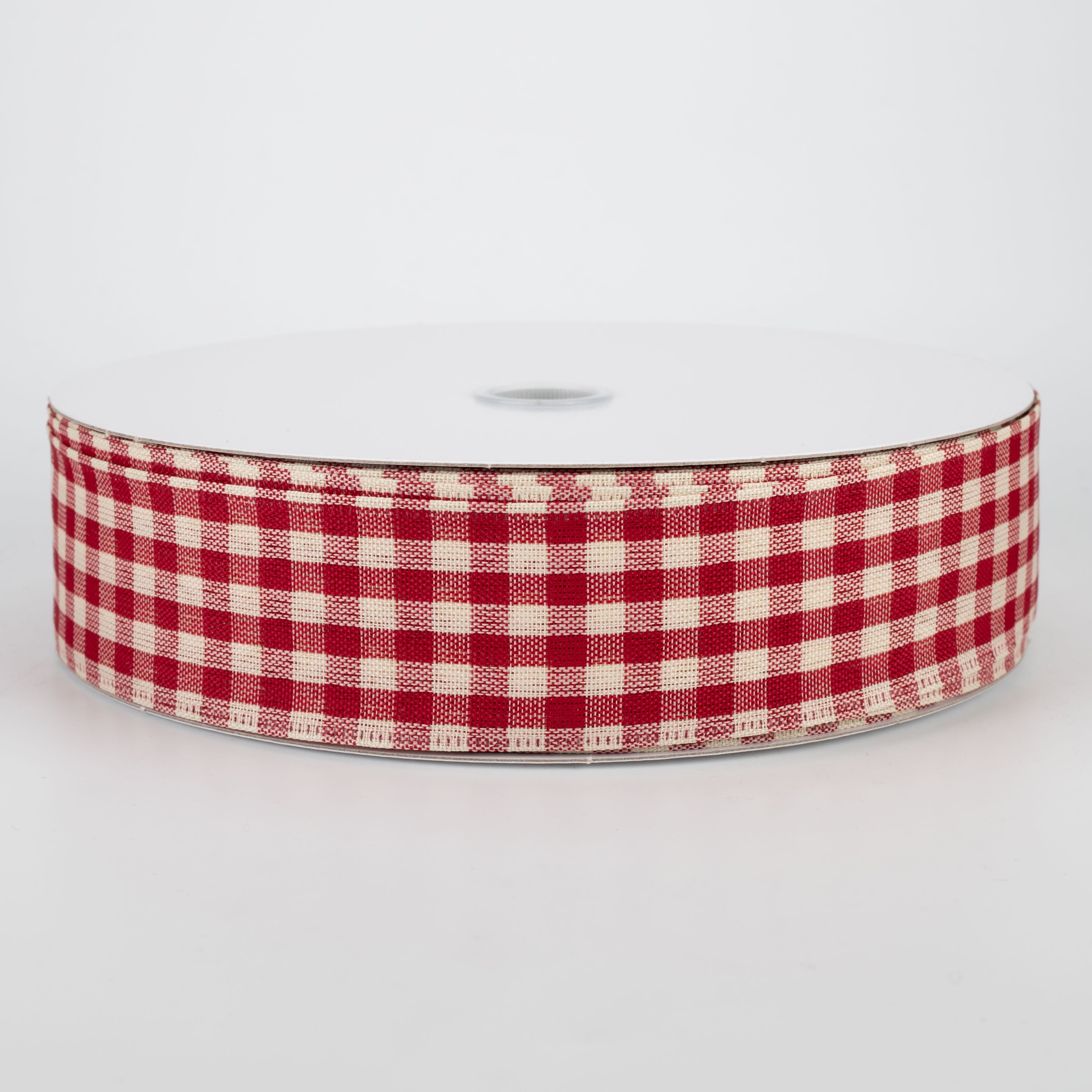 1.5" Primitive Gingham Ribbon: Burgundy & Natural (50 Yards)