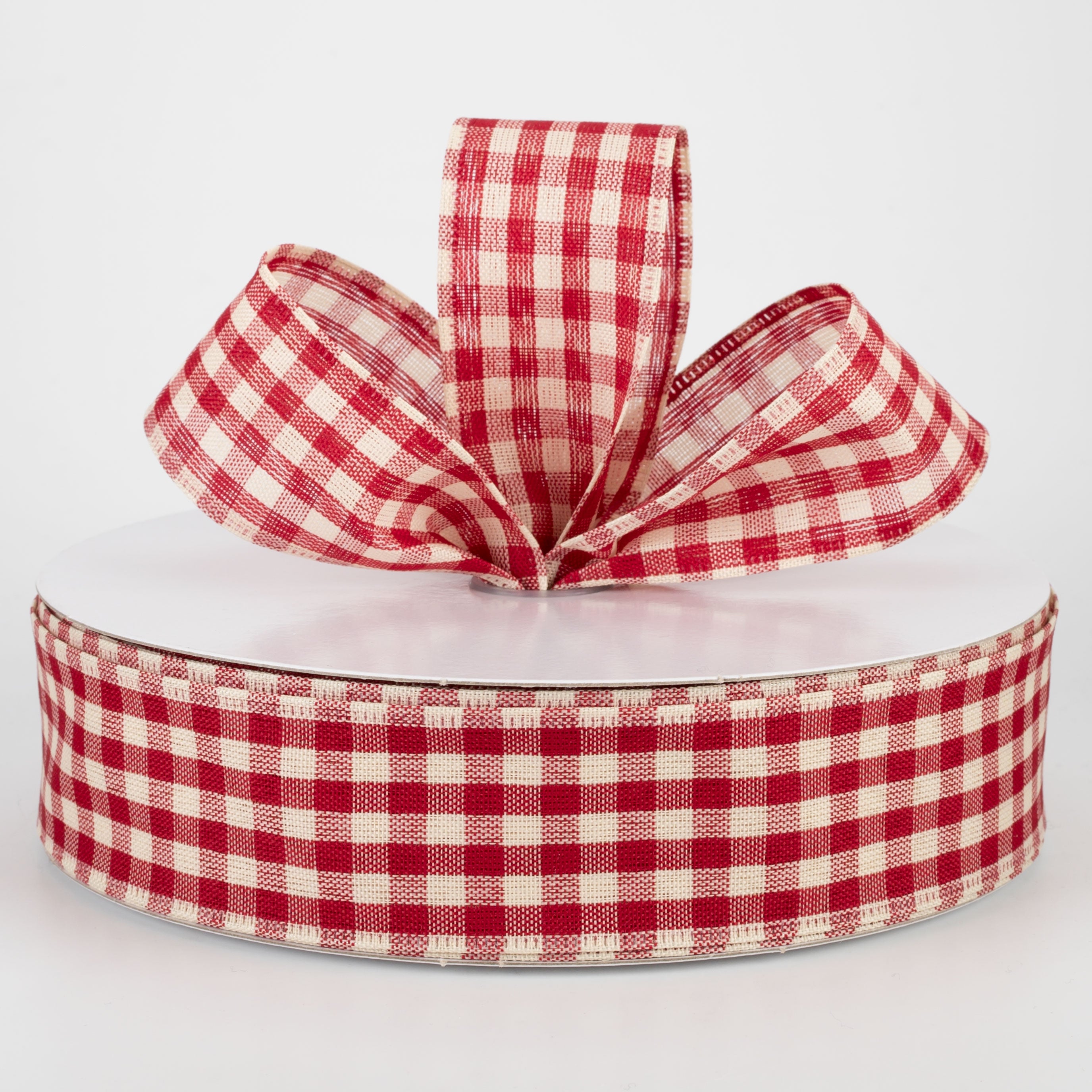 1.5" Primitive Gingham Ribbon: Burgundy & Natural (50 Yards) Lifestyle Photo