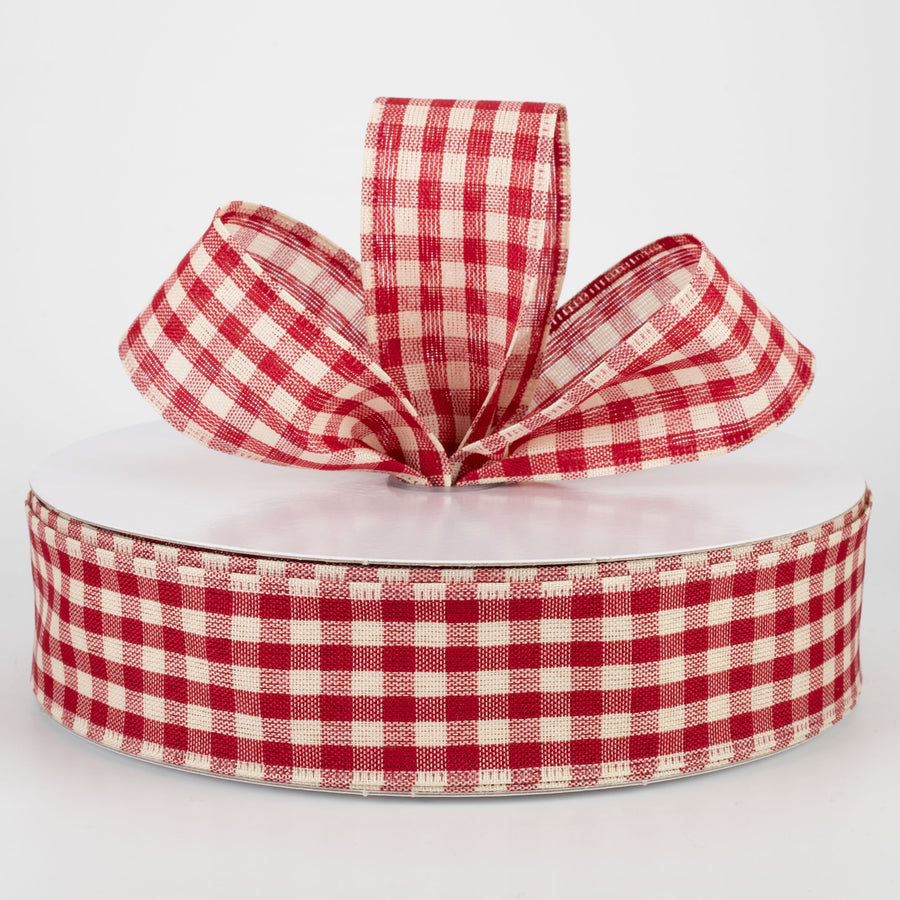 1.5" Primitive Gingham Ribbon: Burgundy & Natural (50 Yards) Lifestyle Photo