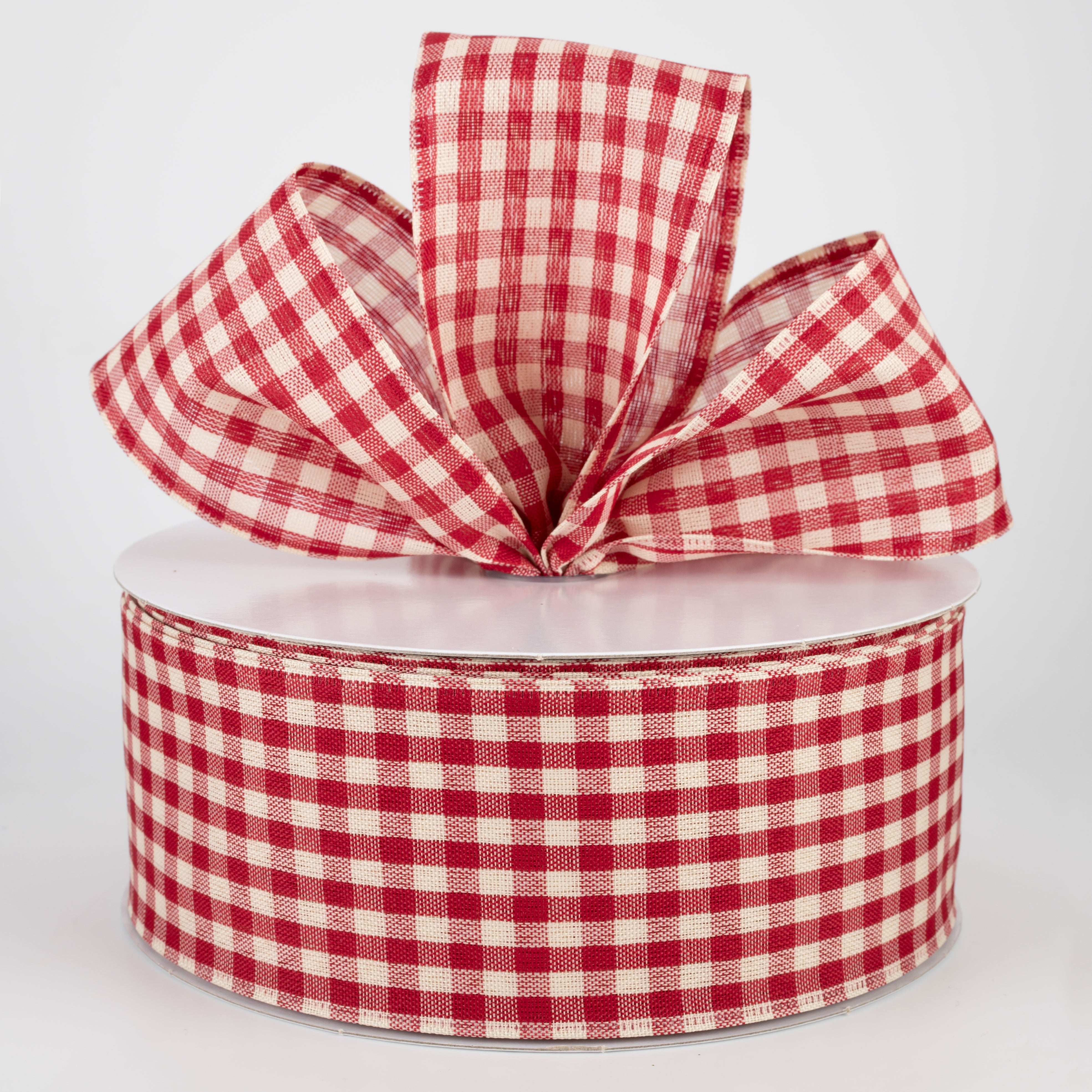 2.5" Primitive Gingham Ribbon: Burgundy & Natural (50 Yards) Lifestyle Photo