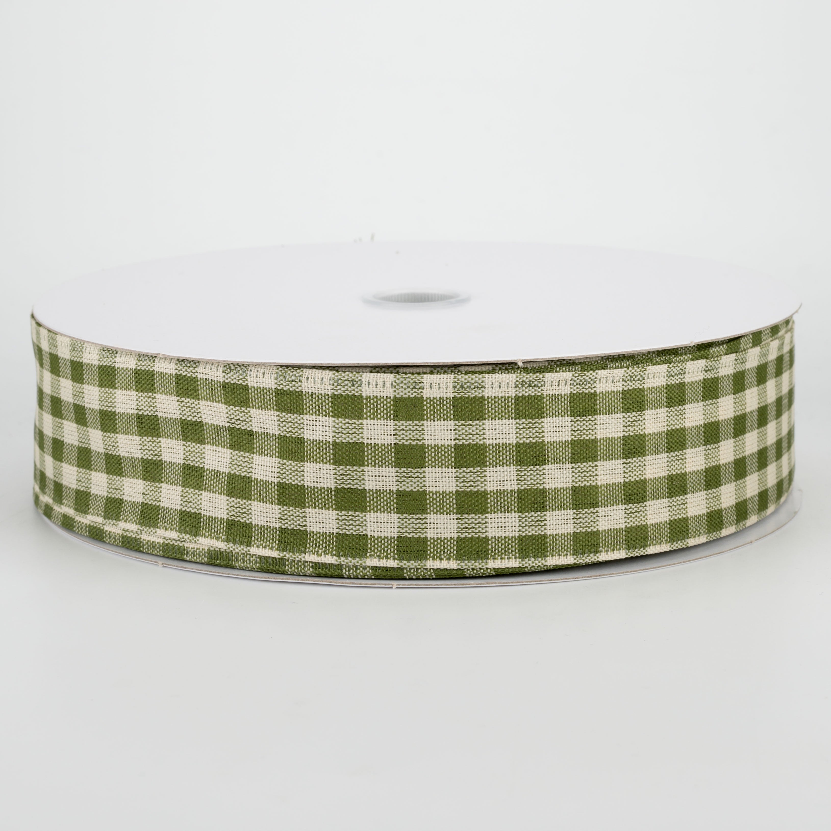 1.5" Primitive Gingham Ribbon: Moss & Natural (50 Yards)