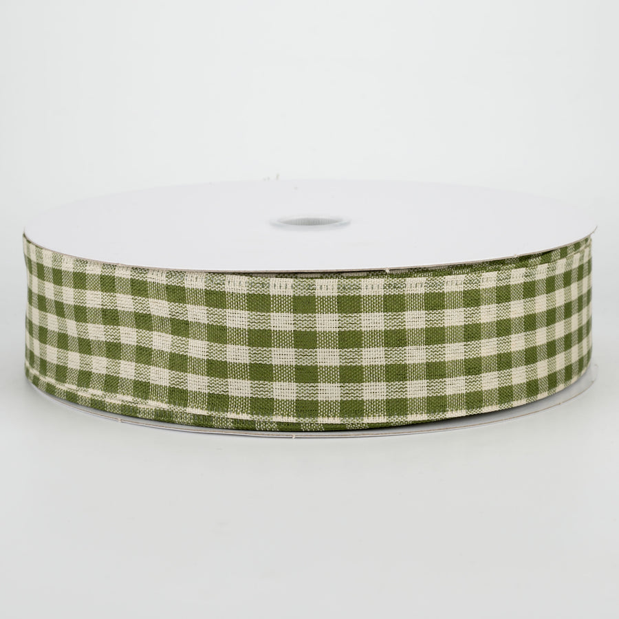 1.5" Primitive Gingham Ribbon: Moss & Natural (50 Yards)