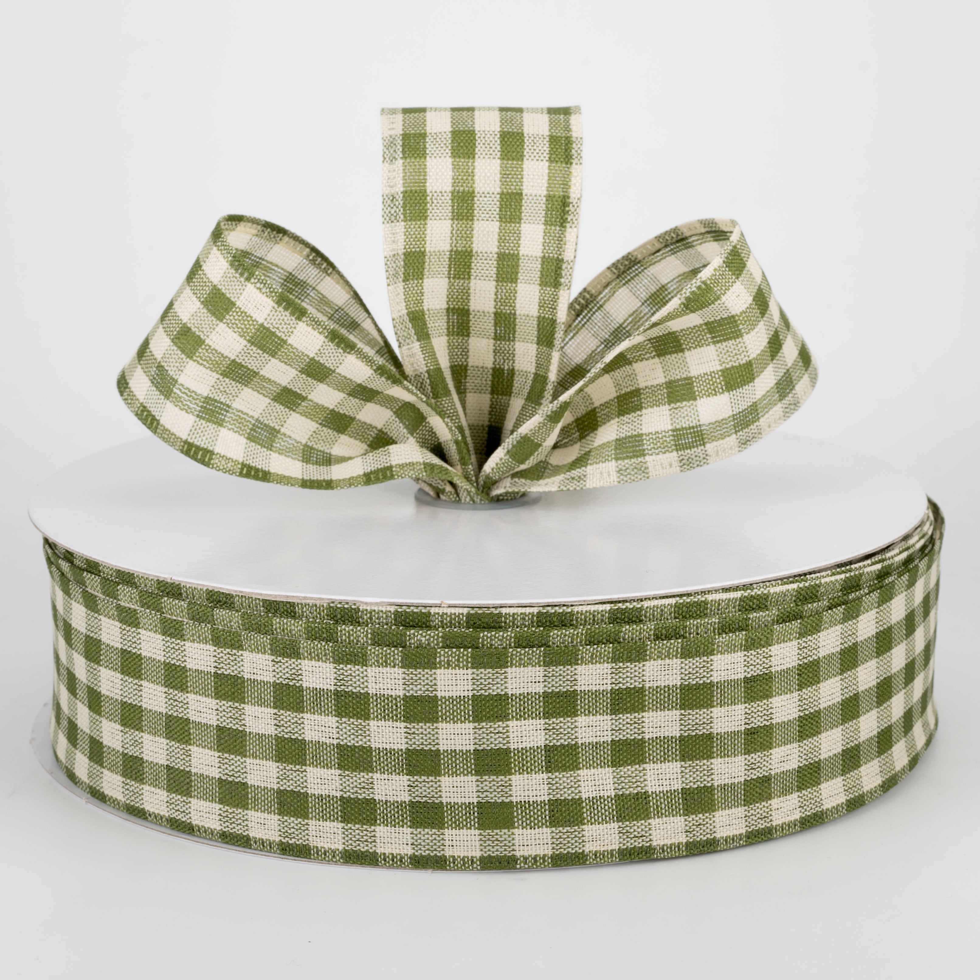1.5" Primitive Gingham Ribbon: Moss & Natural (50 Yards) Lifestyle Photo
