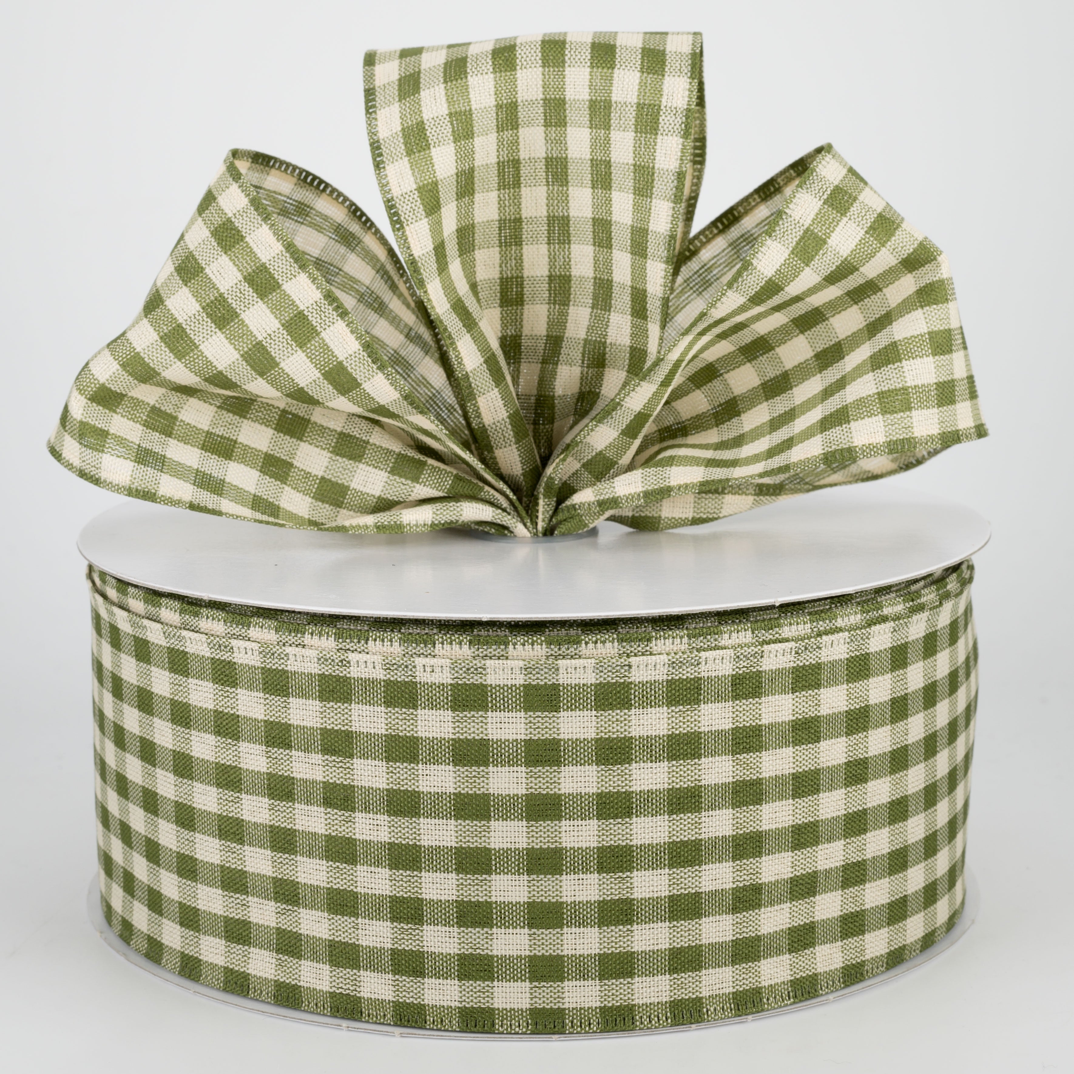 2.5" Primitive Gingham Ribbon: Moss & Natural (50 Yards) Lifestyle Photo