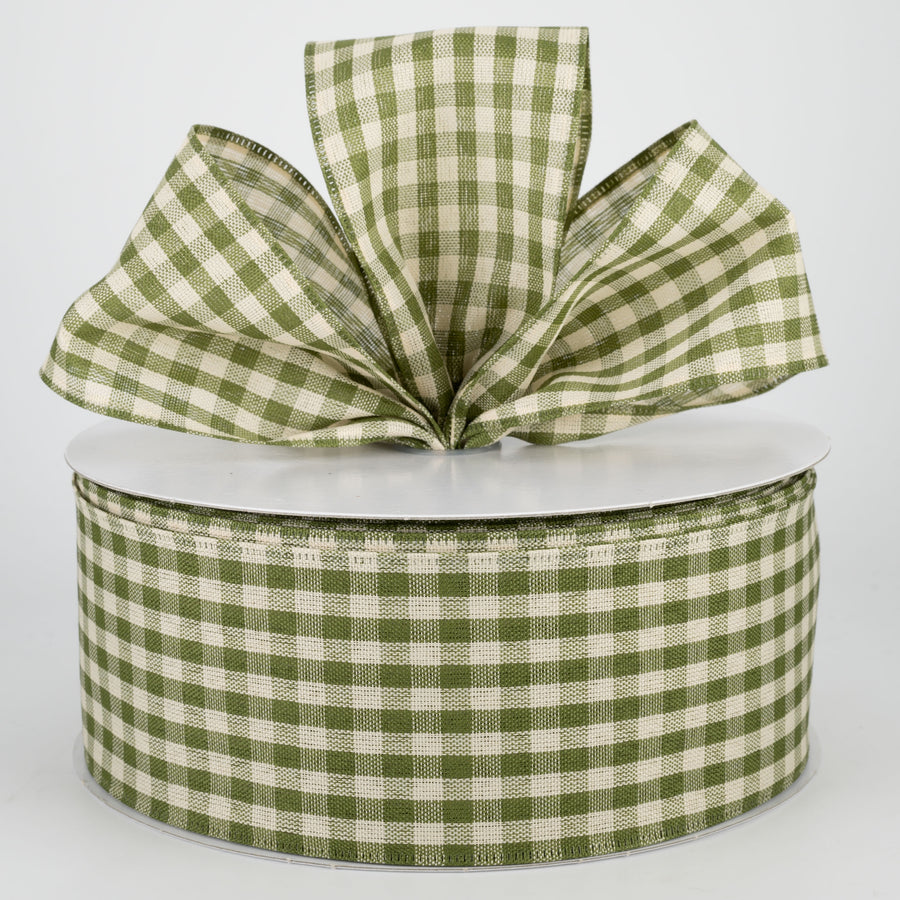 2.5" Primitive Gingham Ribbon: Moss & Natural (50 Yards) Lifestyle Photo
