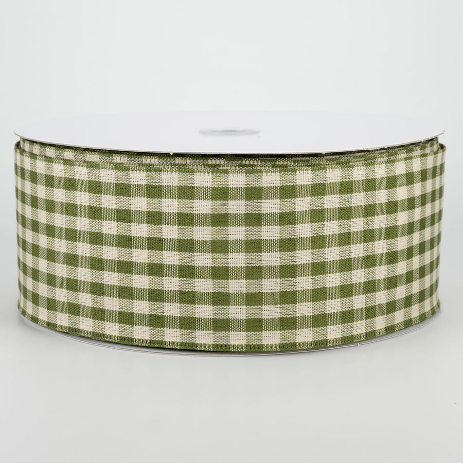 2.5" Primitive Gingham Ribbon: Moss & Natural (50 Yards)