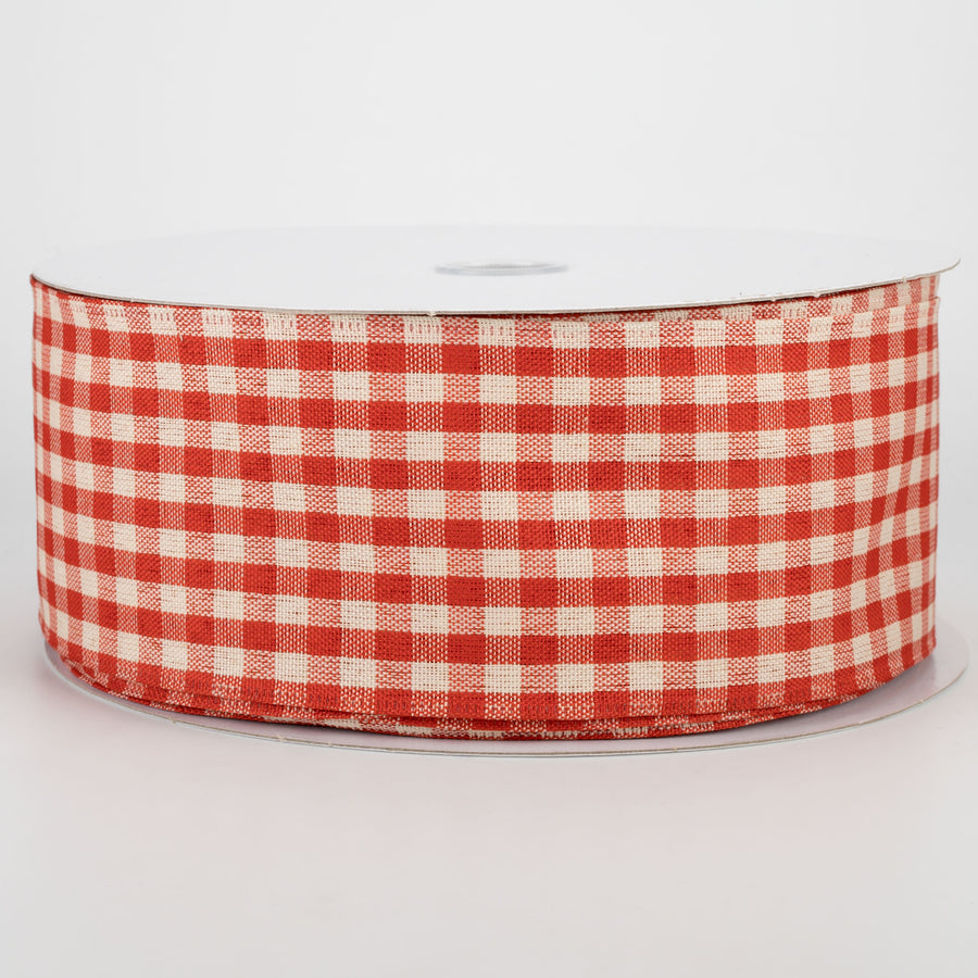 2.5" Primitive Gingham Ribbon: Rust & Natural (50 Yards)
