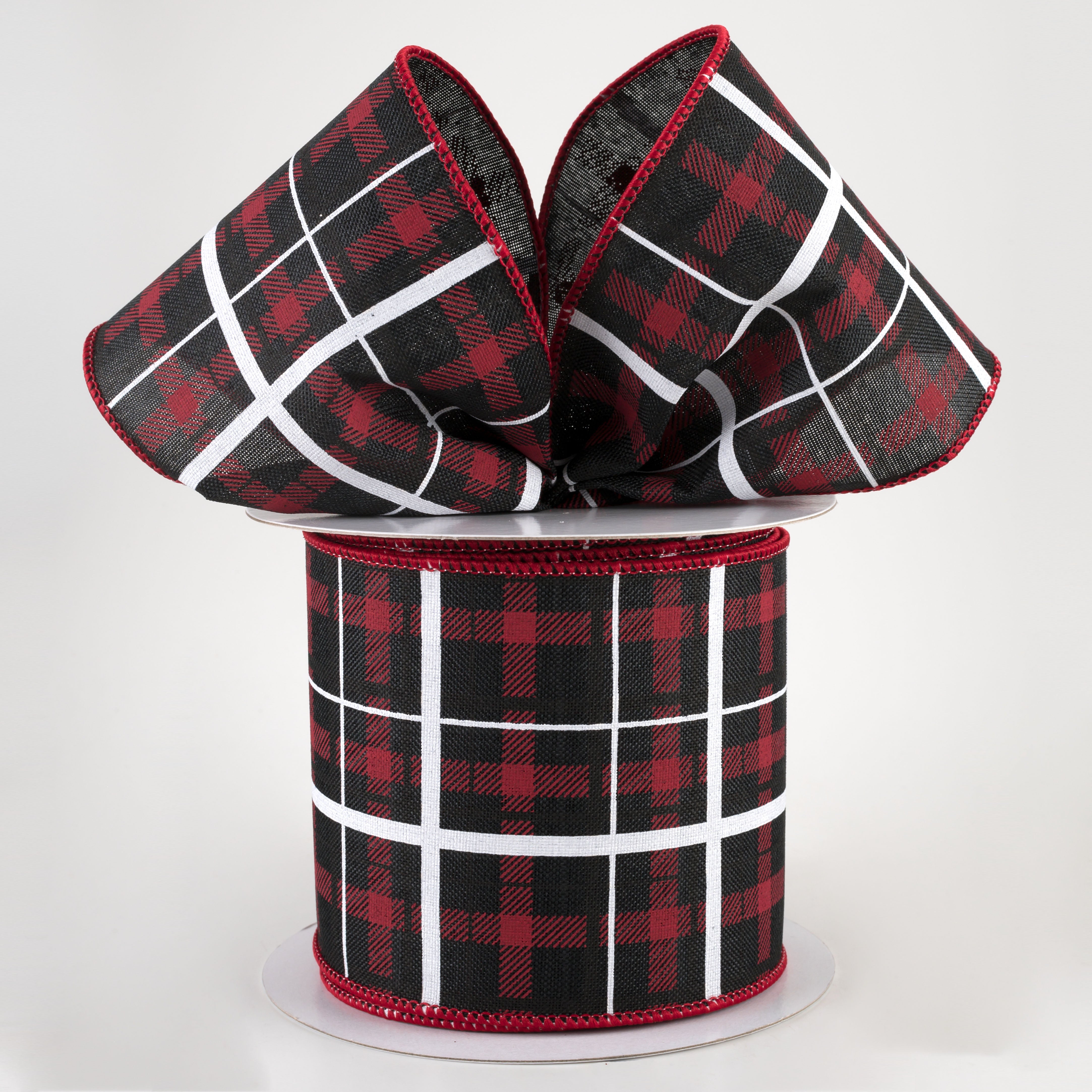 4" Print Plaid Ribbon: Black, Red, White (10 Yards) Lifestyle Photo
