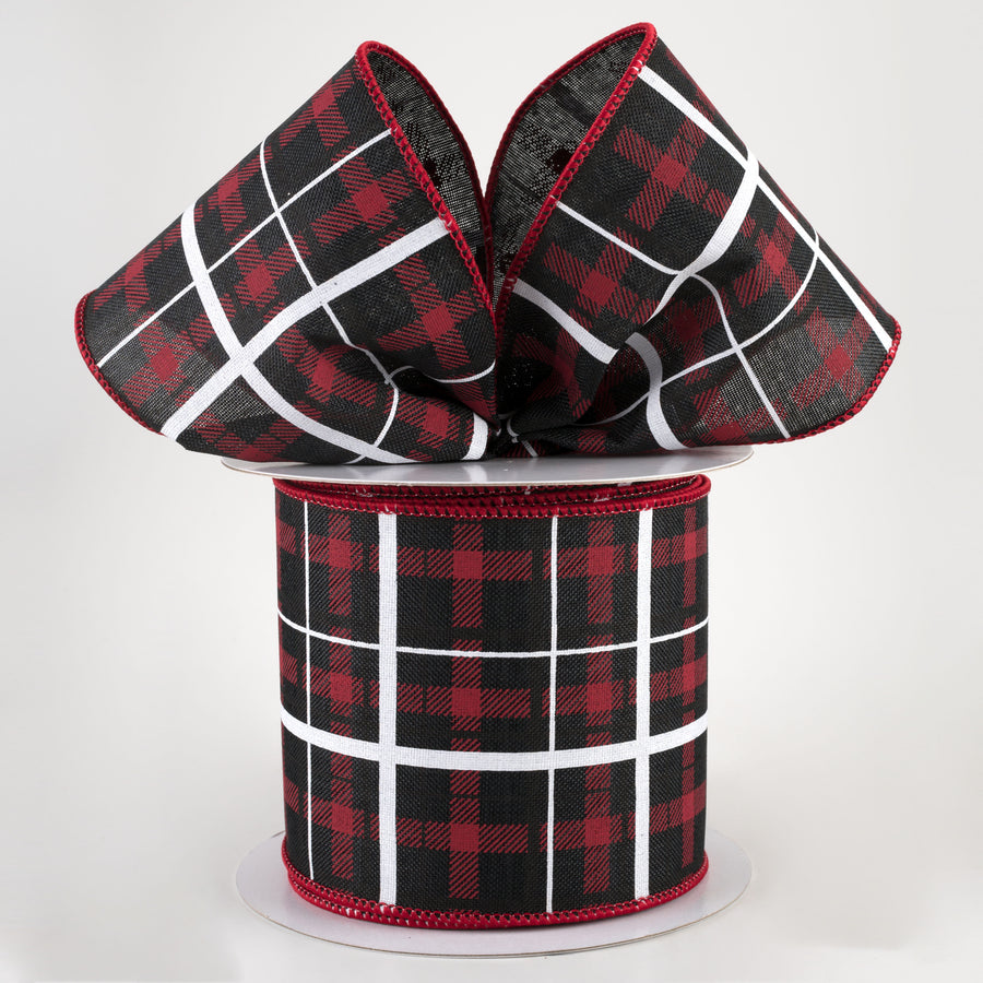 4" Print Plaid Ribbon: Black, Red, White (10 Yards) Lifestyle Photo
