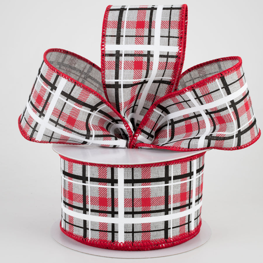 2.5" Print Plaid Ribbon: Light Grey, Red, Black, White (10 Yards) Lifestyle Photo