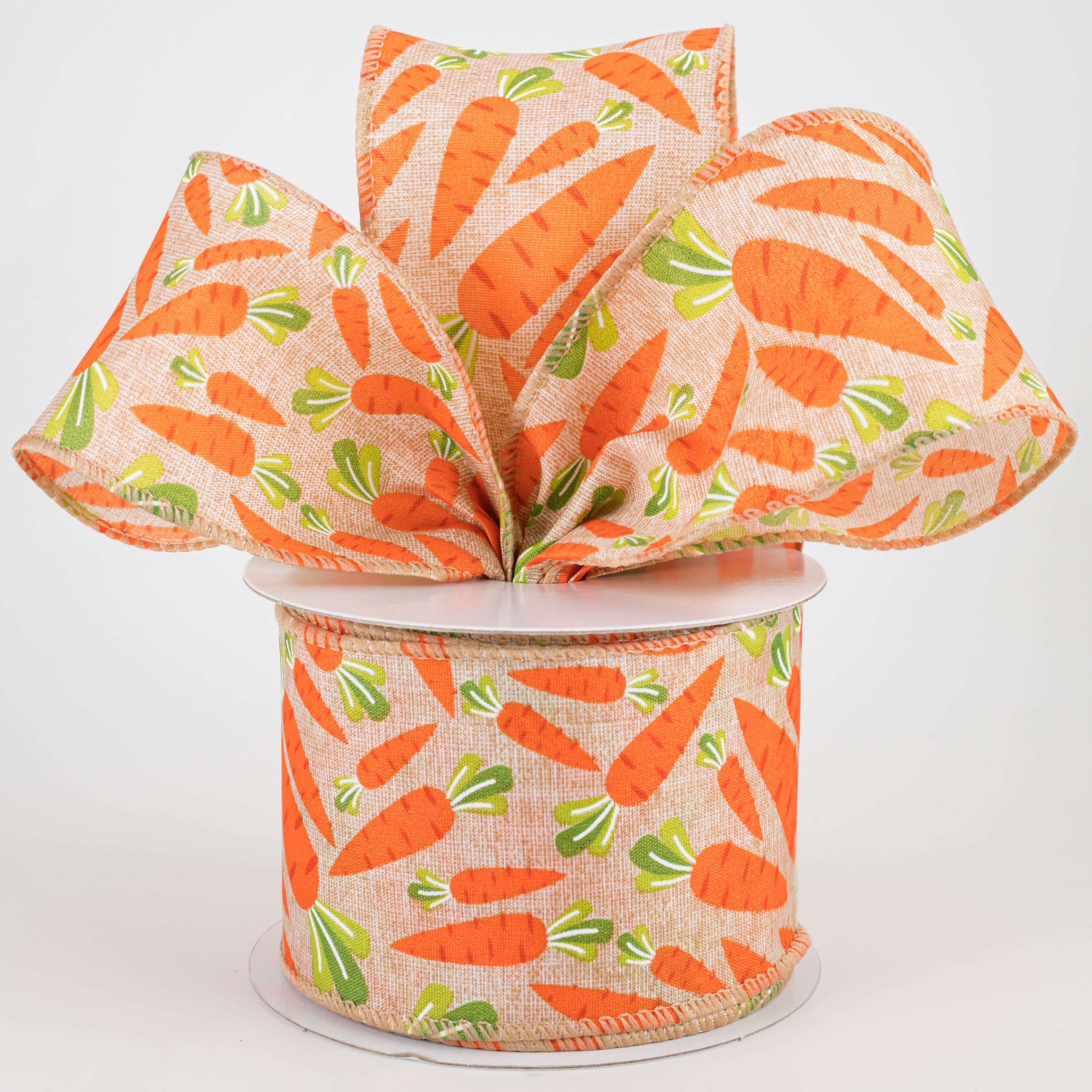 2.5" Printed Carrots Ribbon: Natural (10 Yards) Lifestyle Photo