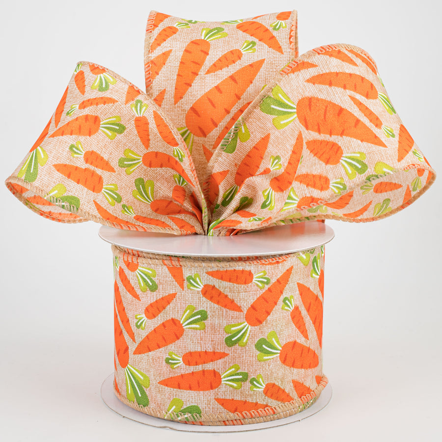 2.5" Printed Carrots Ribbon: Natural (10 Yards) Lifestyle Photo