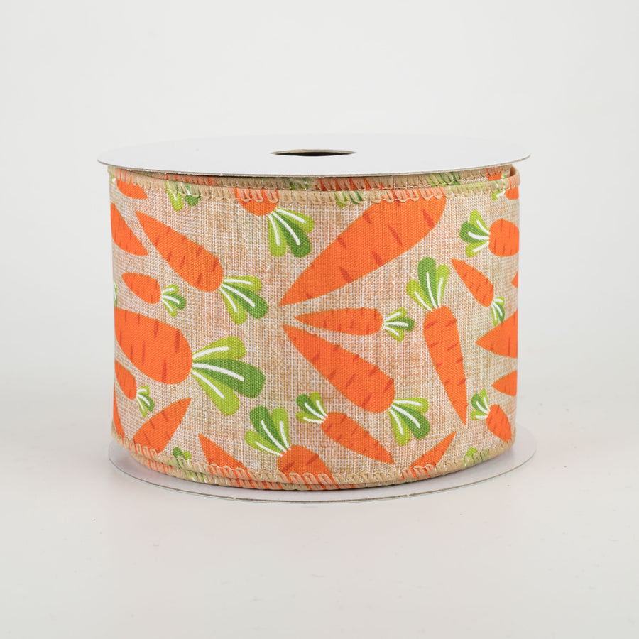 2.5" Printed Carrots Ribbon: Natural (10 Yards)