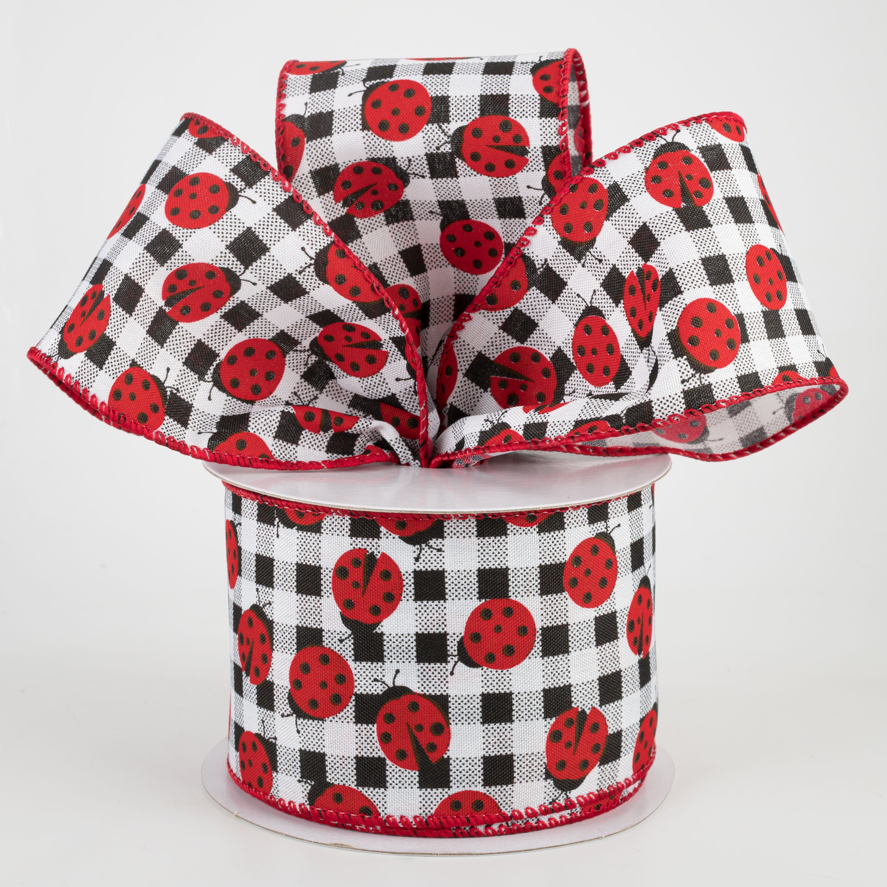 2.5" Printed Gingham Ladybugs Ribbon (10 Yards) Lifestyle Photo