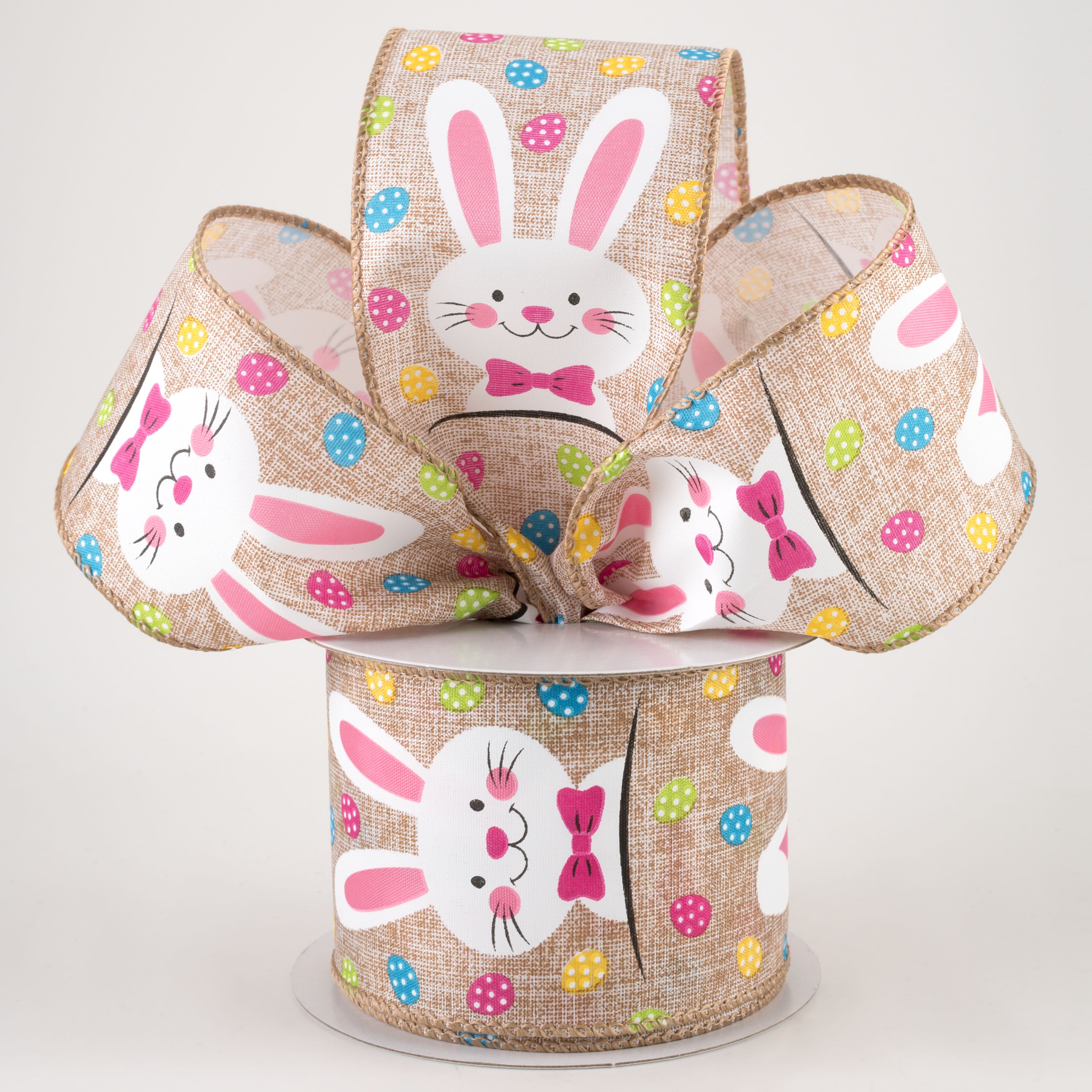 2.5" Printed Muslin Happy Bunny Ribbon: Natural (10 Yards) Lifestyle Photo