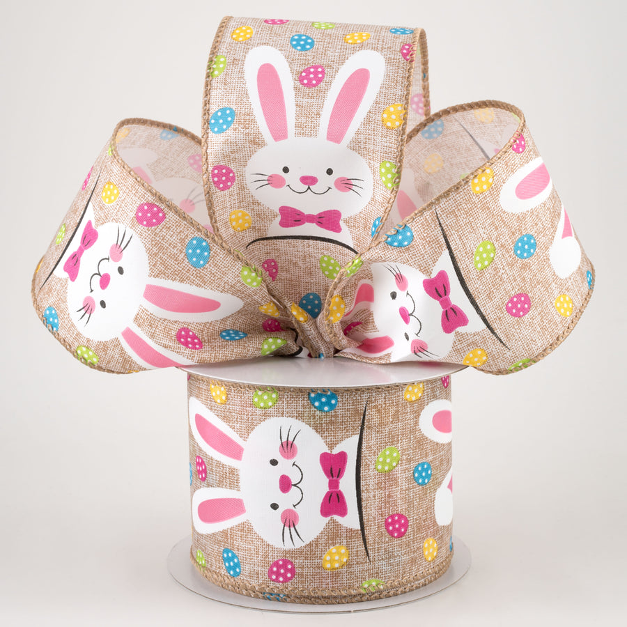 2.5" Printed Muslin Happy Bunny Ribbon: Natural (10 Yards) Lifestyle Photo