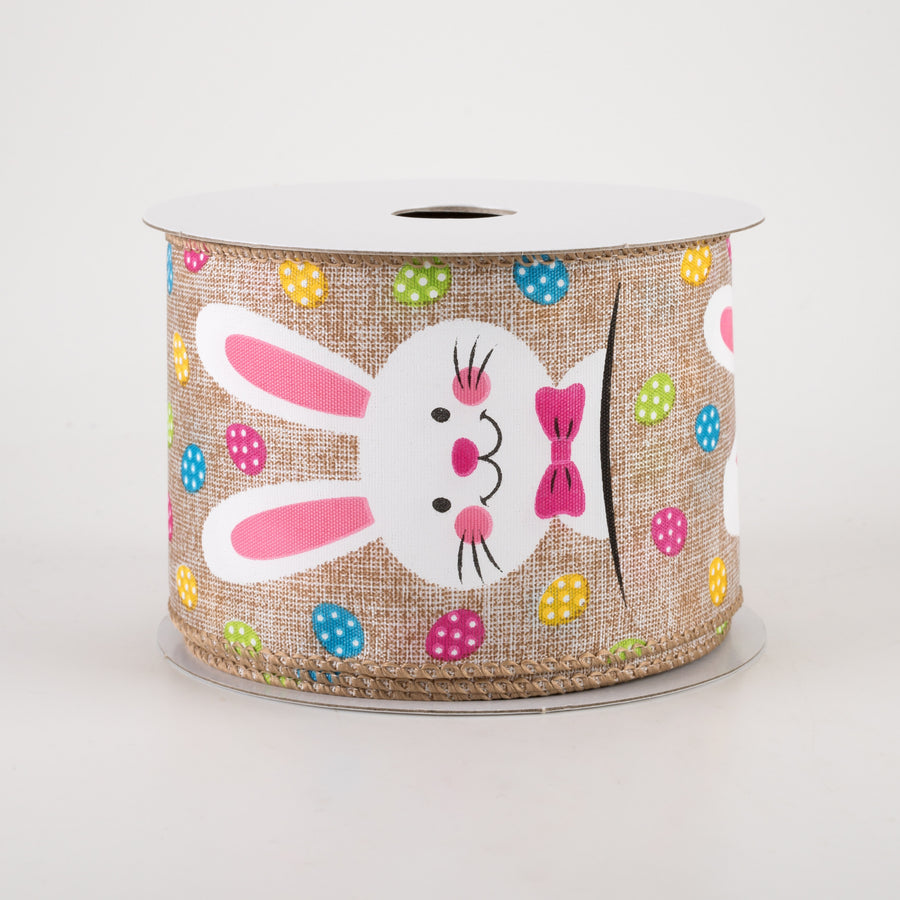 2.5" Printed Muslin Happy Bunny Ribbon: Natural (10 Yards) Item Number: 31216-40-15
