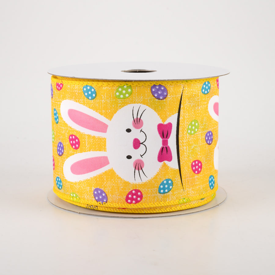 2.5" Printed Muslin Happy Bunny Ribbon: Yellow (10 Yards) Item Number: 31216-40-02