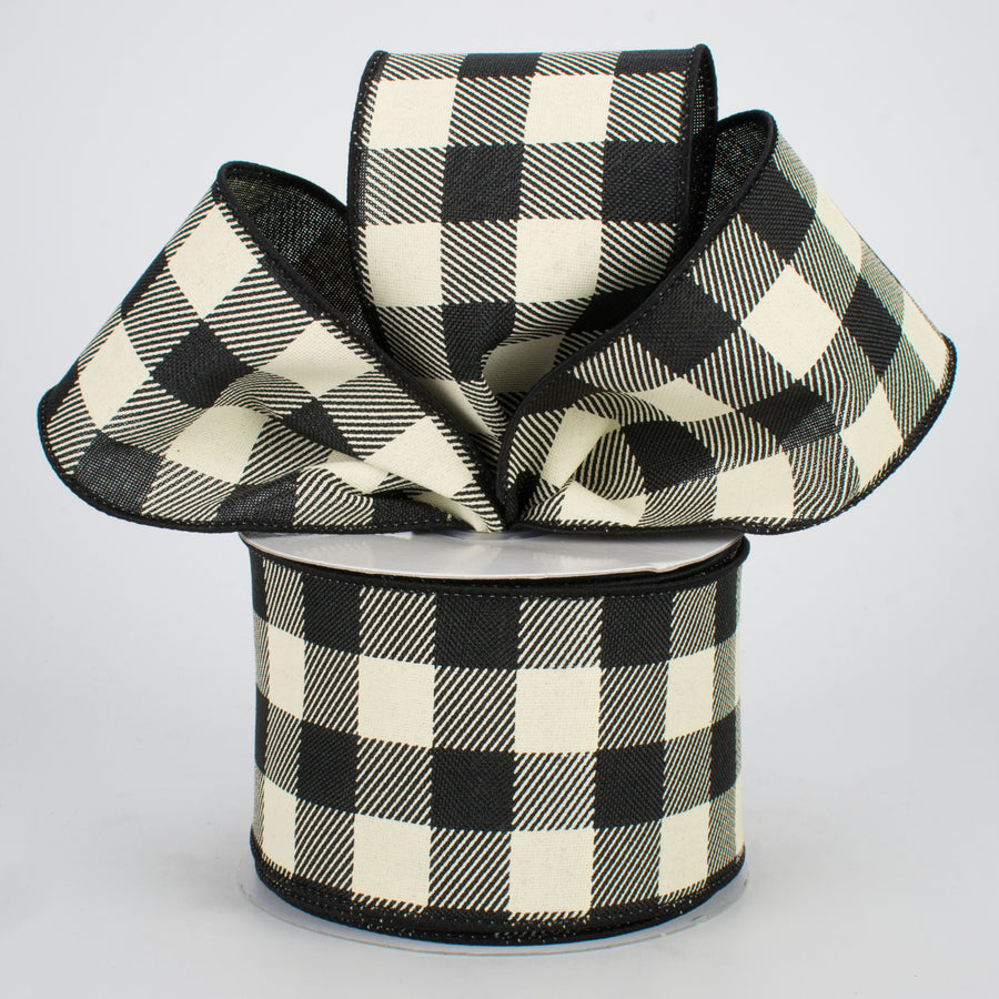 2.5" Printed Plaid Check Ribbon: Black & Ivory (10 Yards) Lifestyle Photo