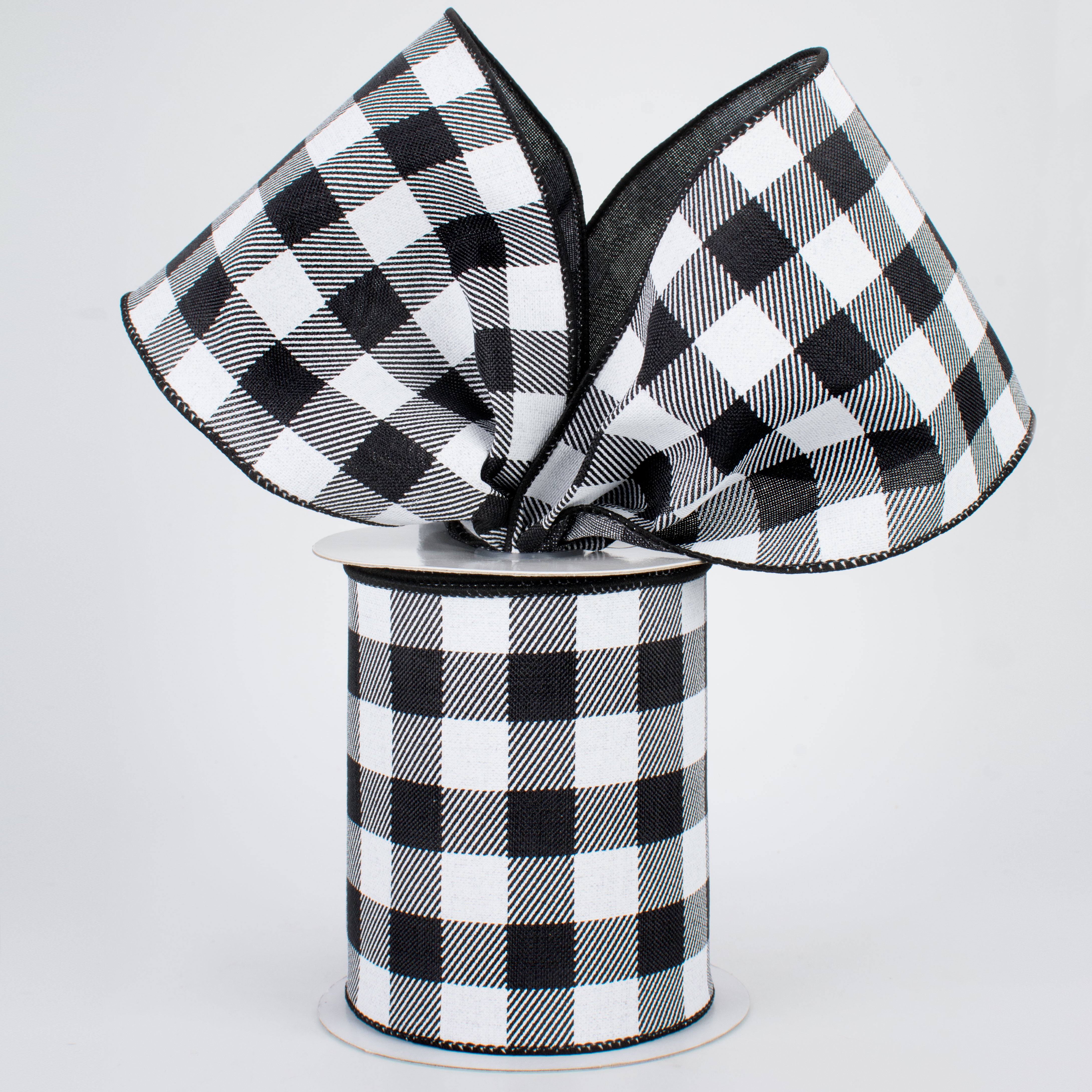 4" Printed Plaid Check Ribbon: Black & White (10 Yards) Lifestyle Photo