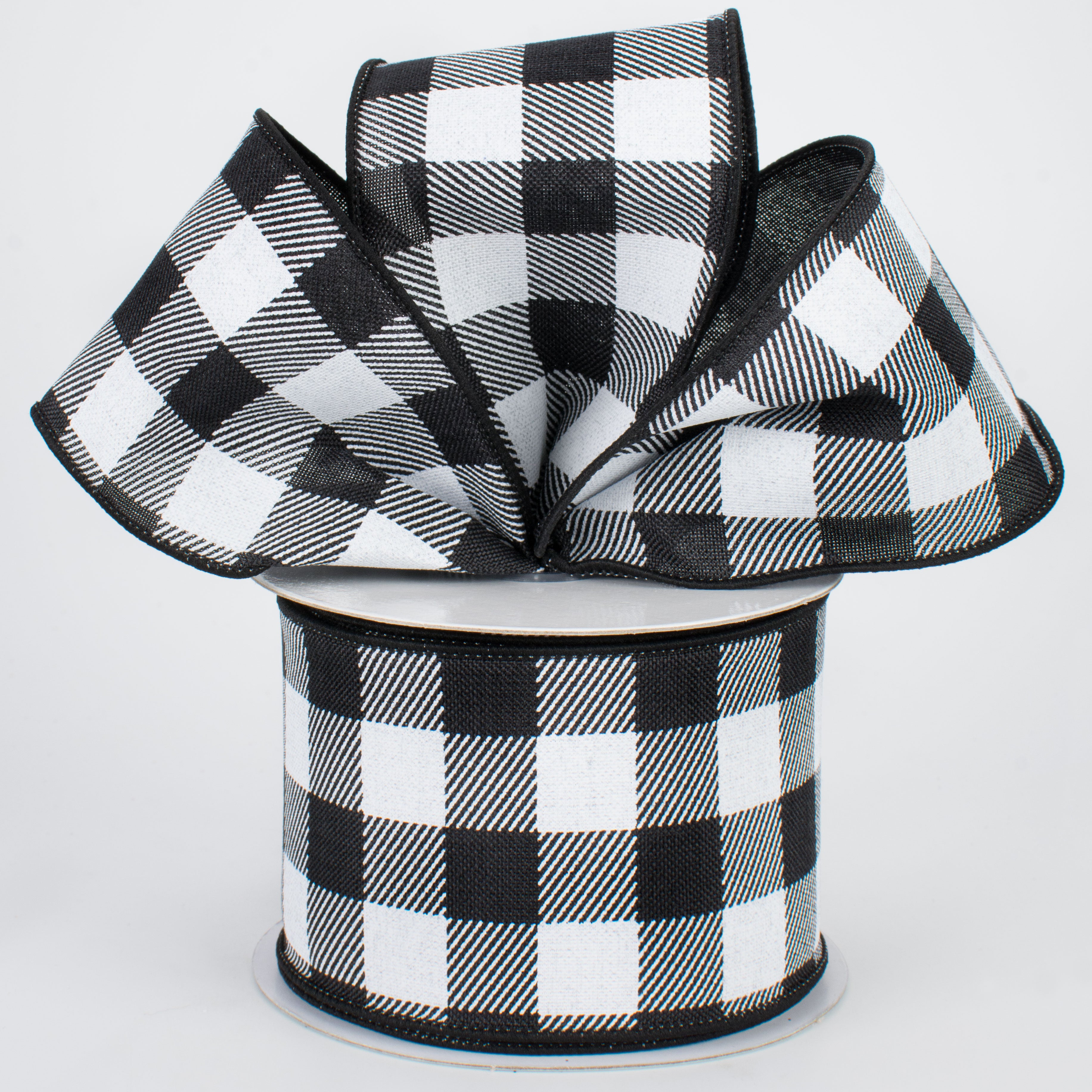 2.5" Printed Plaid Check Ribbon: Black & White (10 Yards) Lifestyle Photo