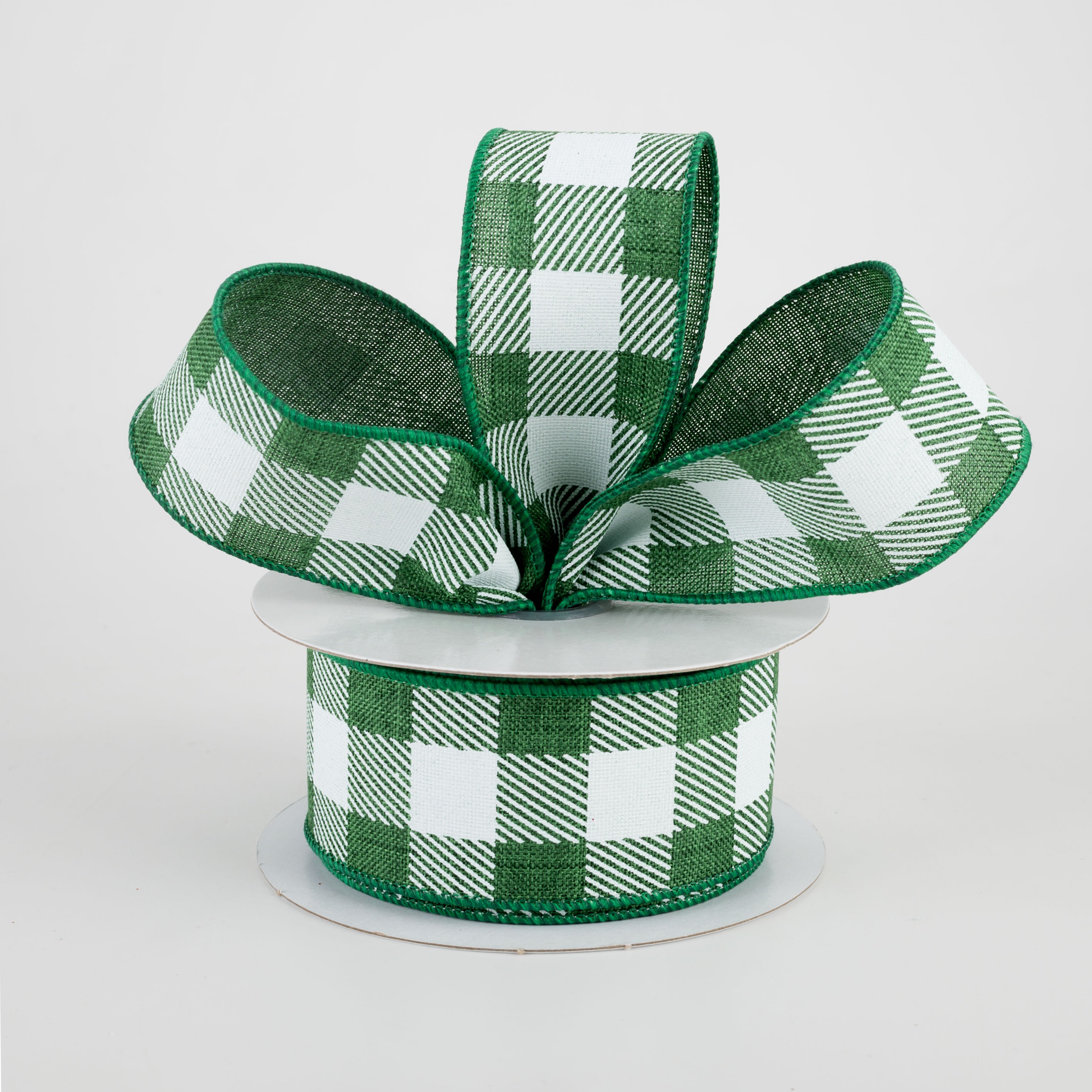 1.5" Printed Plaid Check Ribbon: Emerald Green & White (10 Yards) Lifestyle Photo