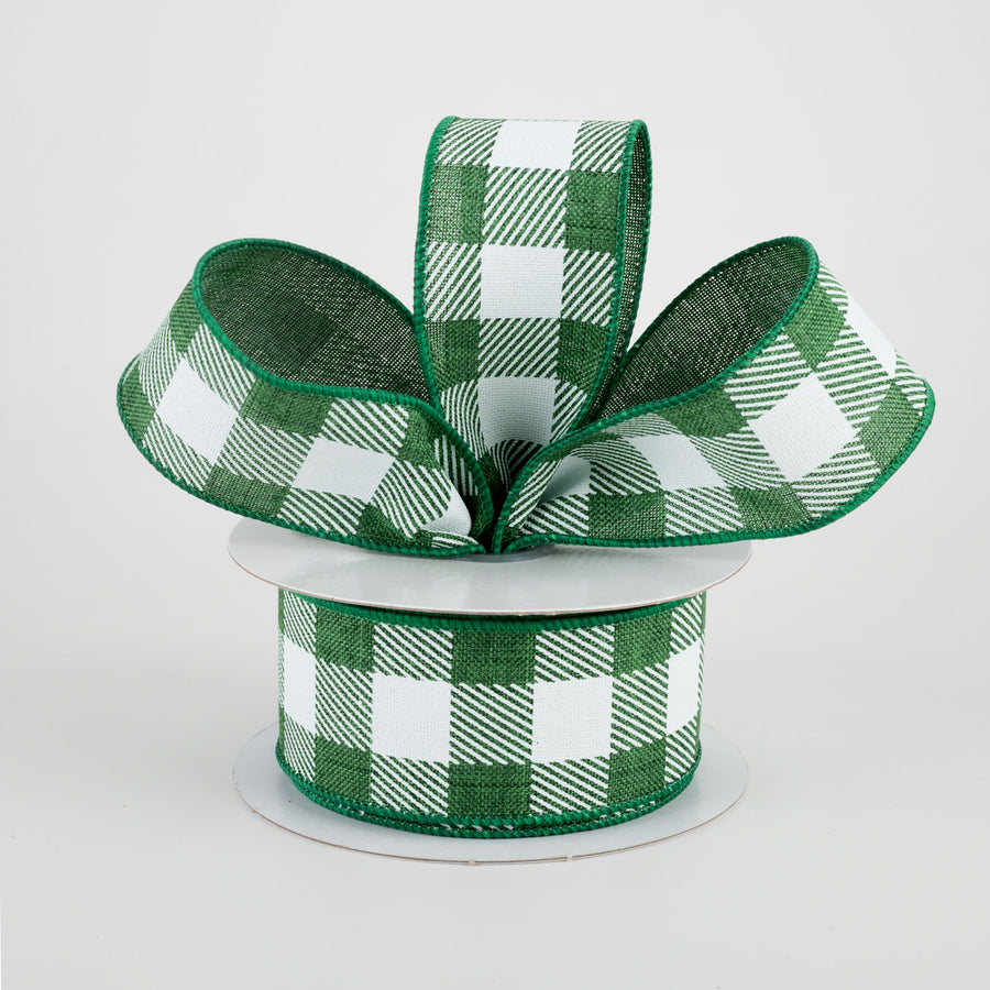 1.5" Printed Plaid Check Ribbon: Emerald Green & White (10 Yards) Lifestyle Photo