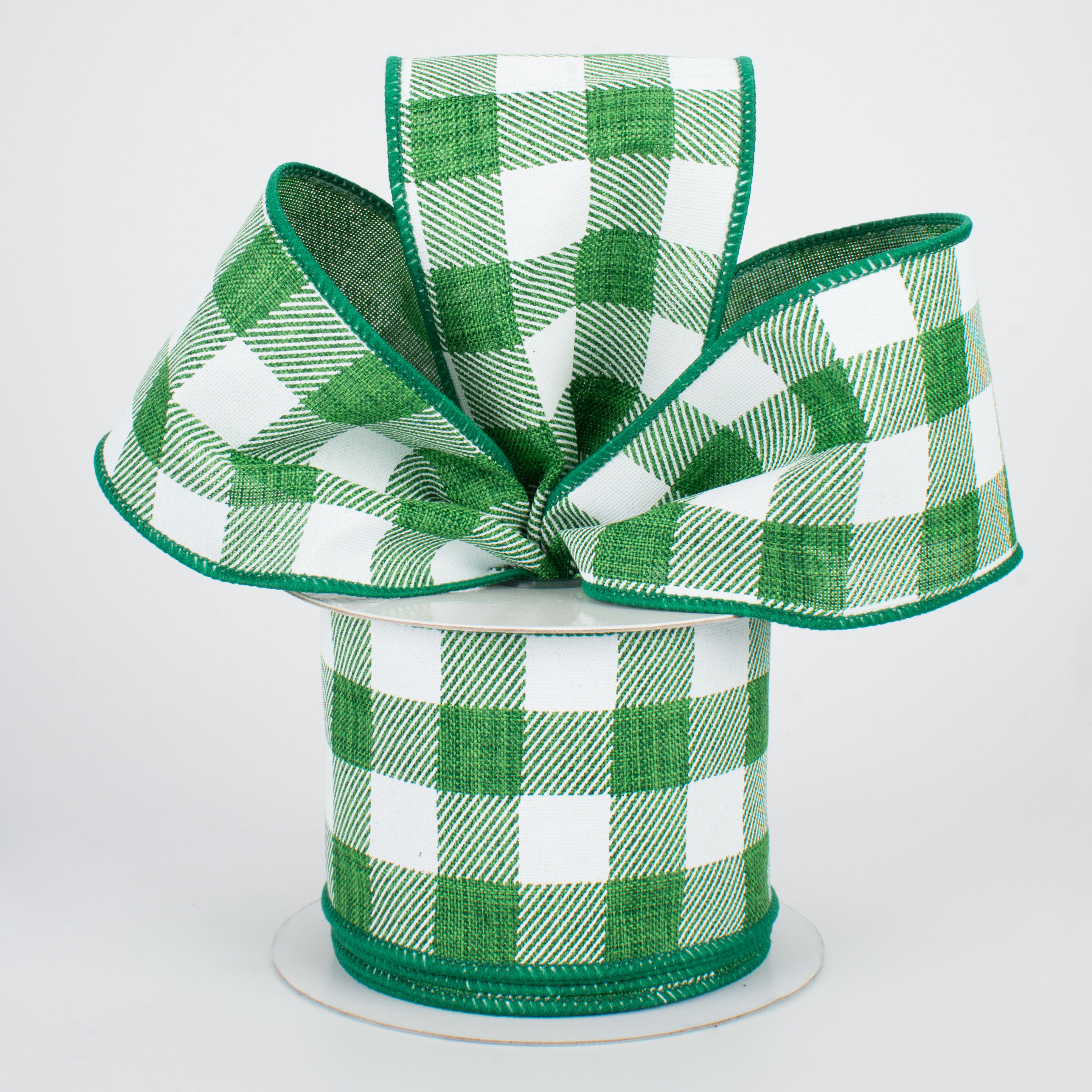 2.5" Printed Plaid Check Ribbon: Emerald Green & White (10 Yards) Lifestyle Photo