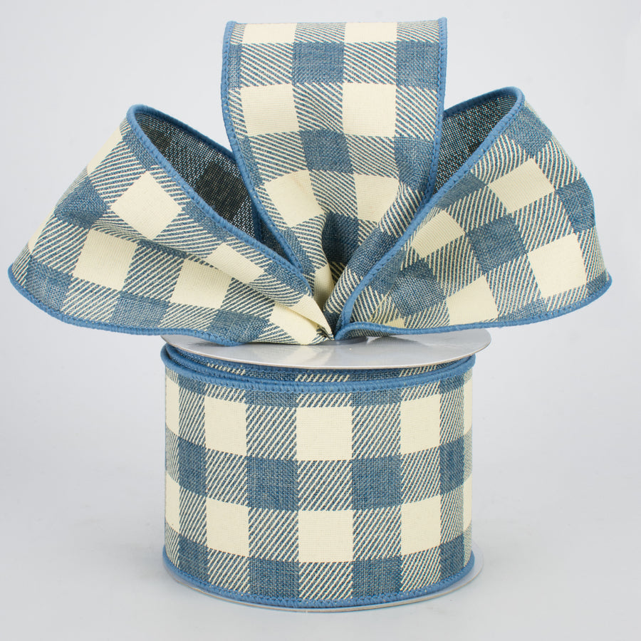 2.5" Printed Plaid Check Ribbon: Faded Denim & Ivory (10 Yards) Lifestyle Photo