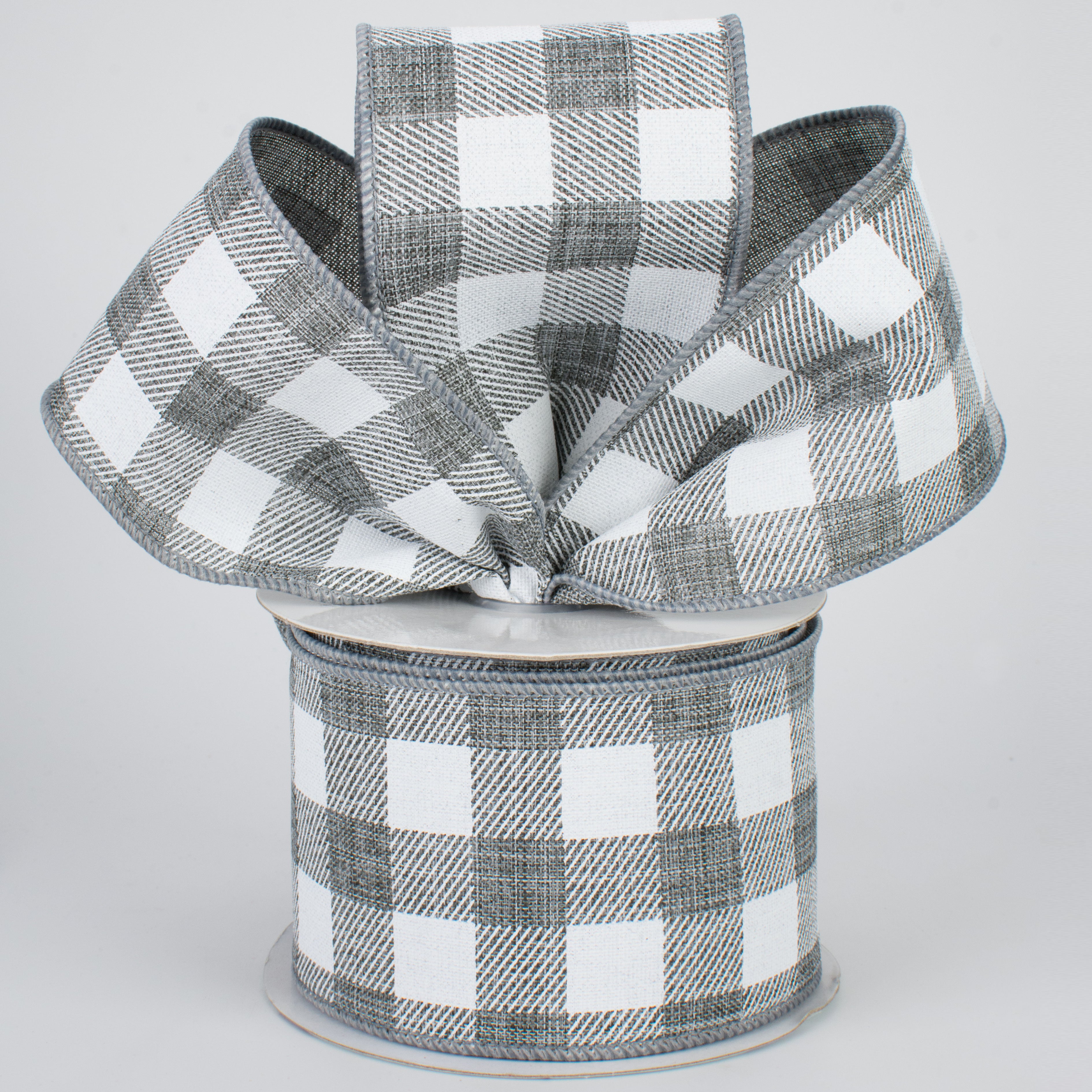 2.5" Printed Plaid Check Ribbon: Grey & White (10 Yards) Lifestyle Photo