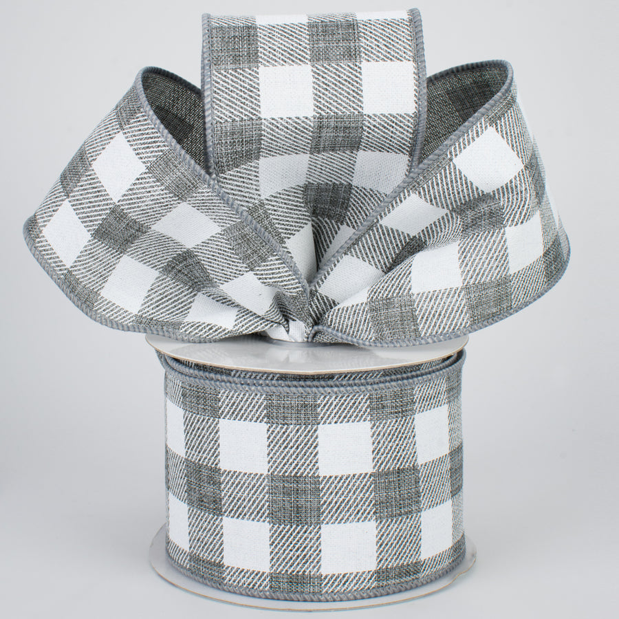 2.5" Printed Plaid Check Ribbon: Grey & White (10 Yards) Lifestyle Photo