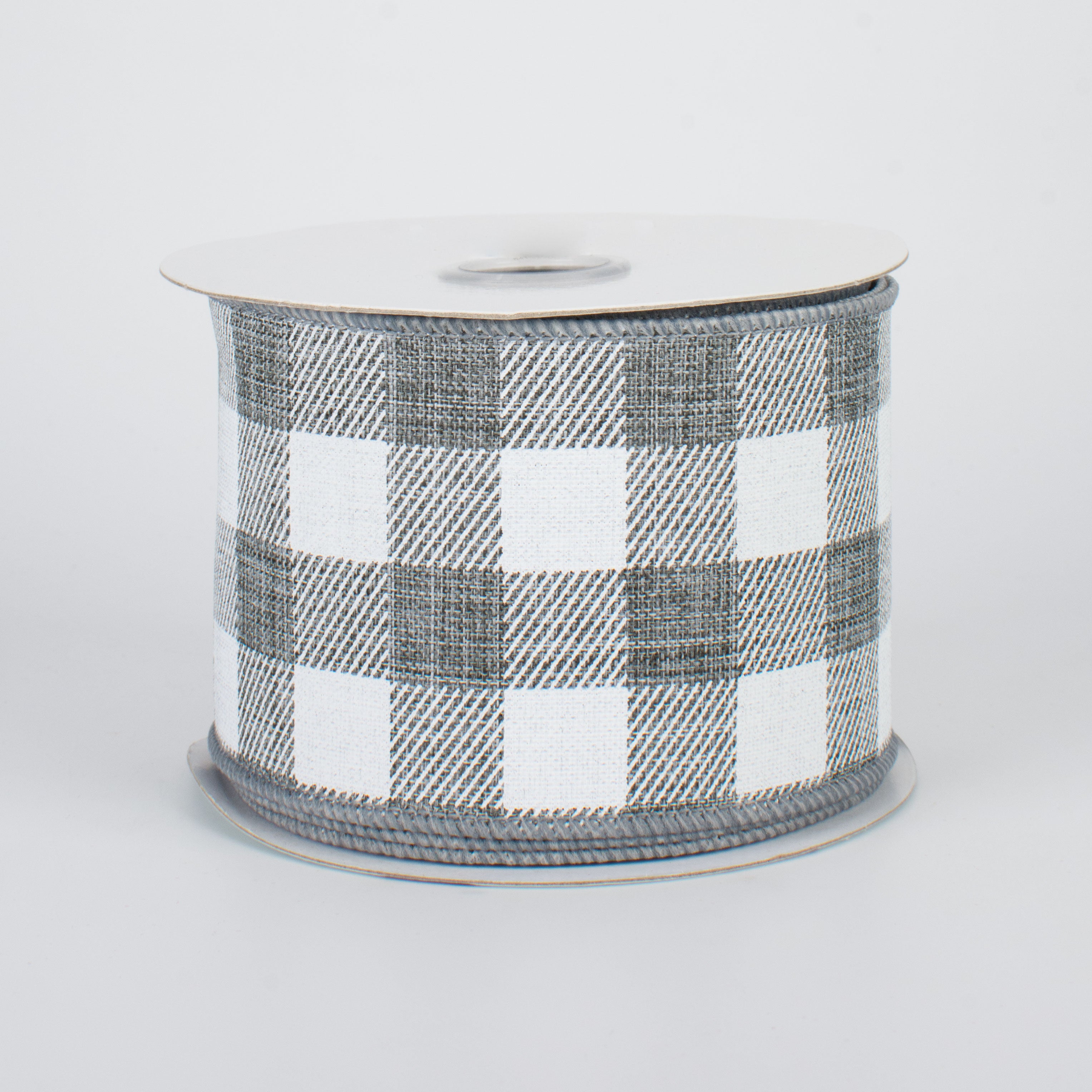 2.5" Printed Plaid Check Ribbon: Grey & White (10 Yards)