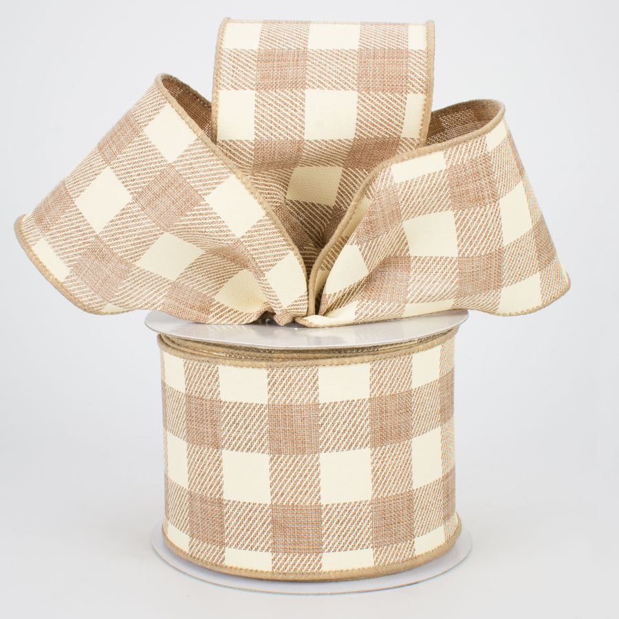 2.5" Printed Plaid Check Ribbon: Light Beige & Ivory (10 Yards) Lifestyle Photo