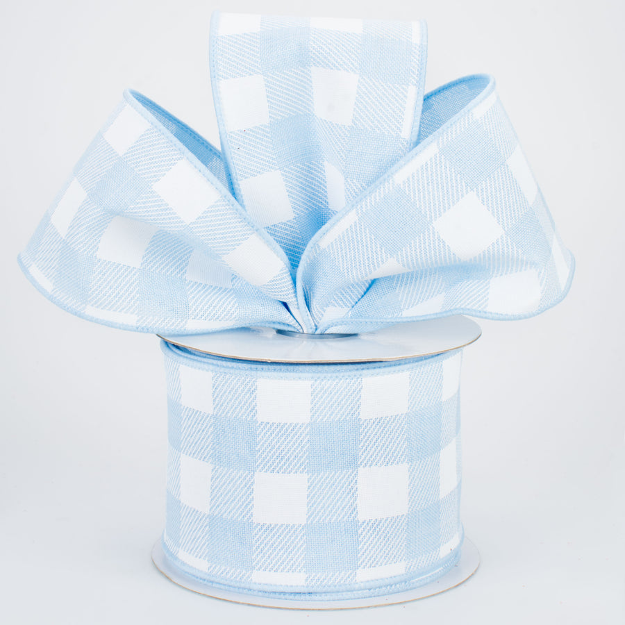 2.5" Printed Plaid Check Ribbon: Light Blue & White (10 Yards) Lifestyle Photo