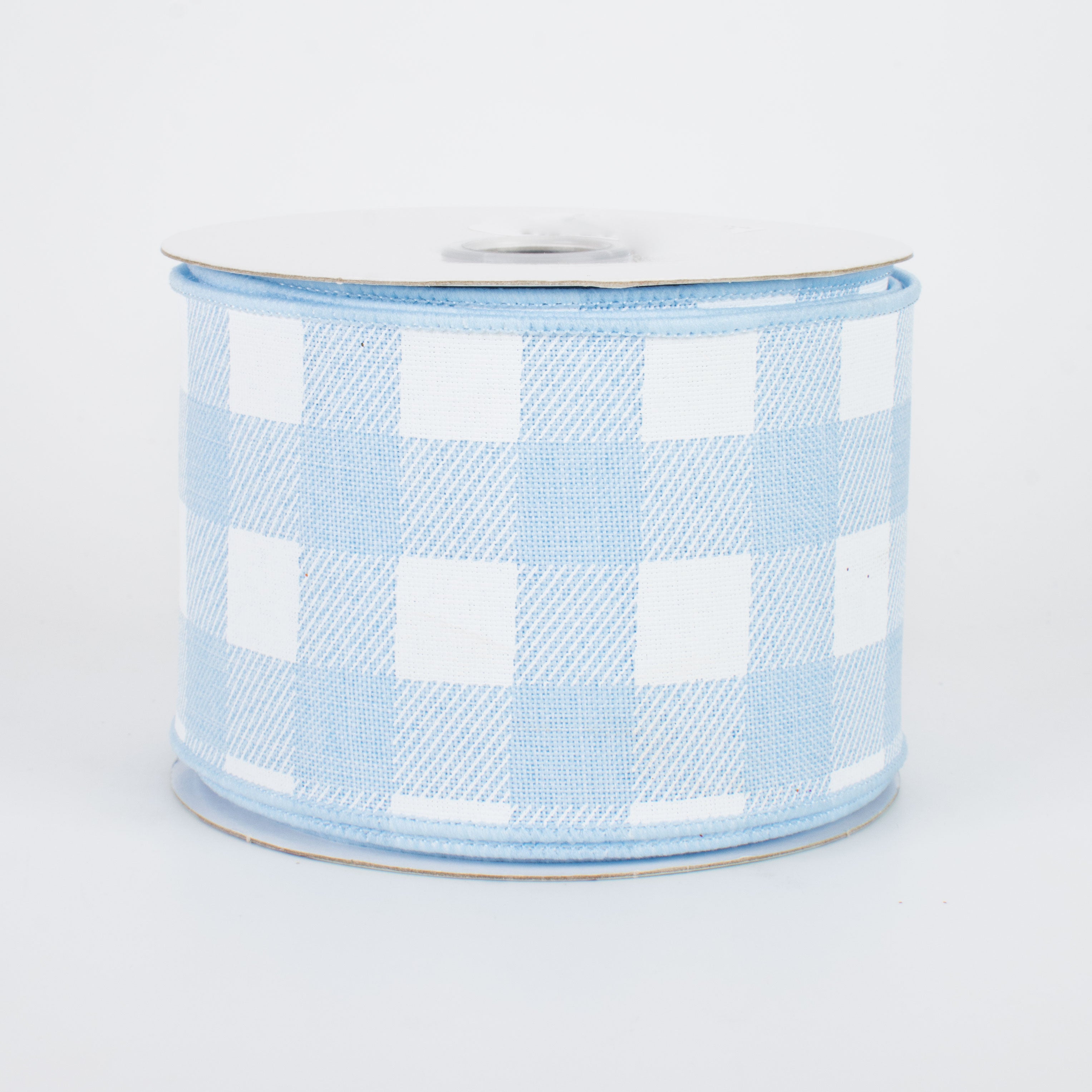 2.5" Printed Plaid Check Ribbon: Light Blue & White (10 Yards)