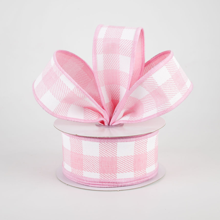 1.5" Printed Plaid Check Ribbon: Light Pink & White (10 Yards) Lifestyle Photo